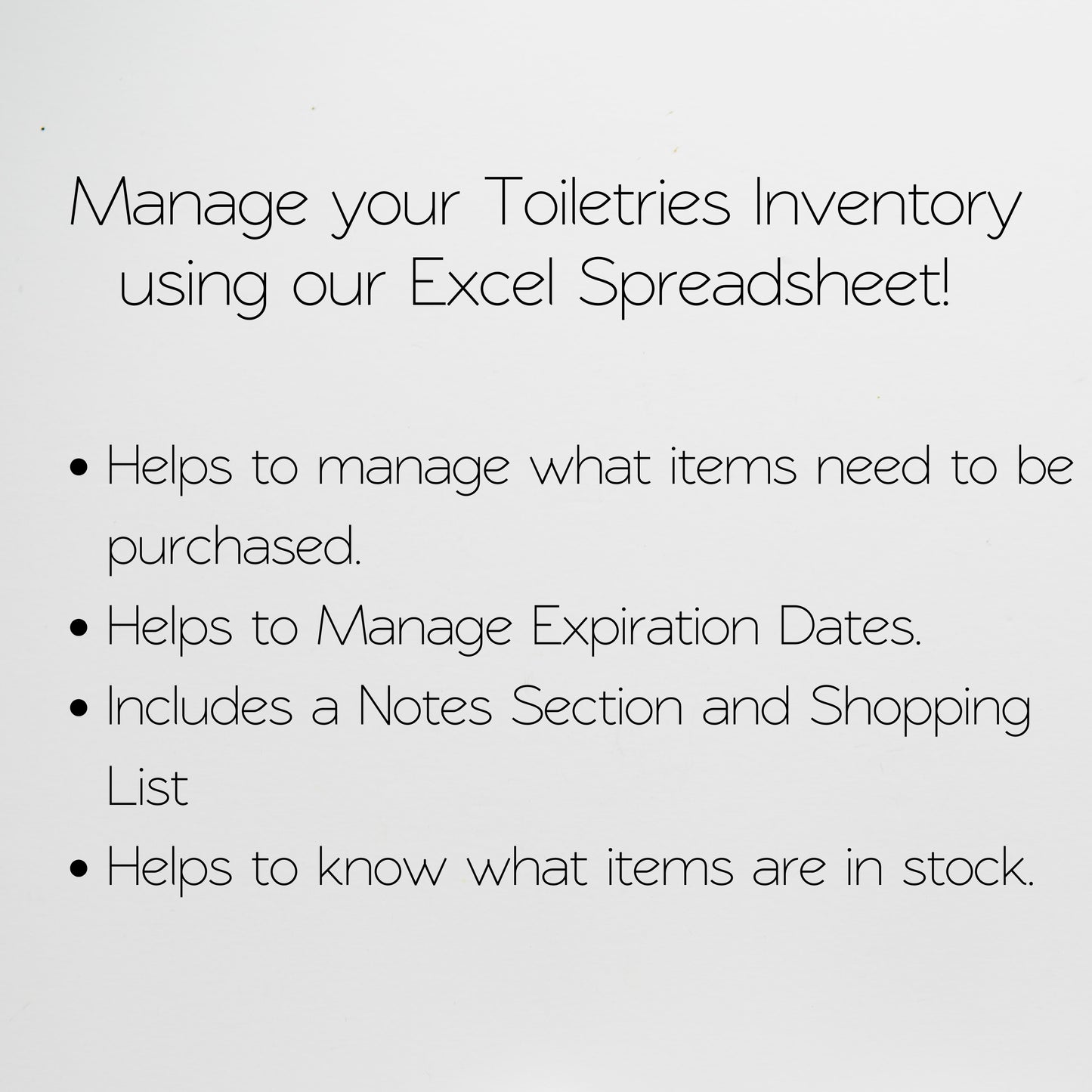 Toiletries Inventory Tracker Template Google Sheets and Excel Spreadsheet