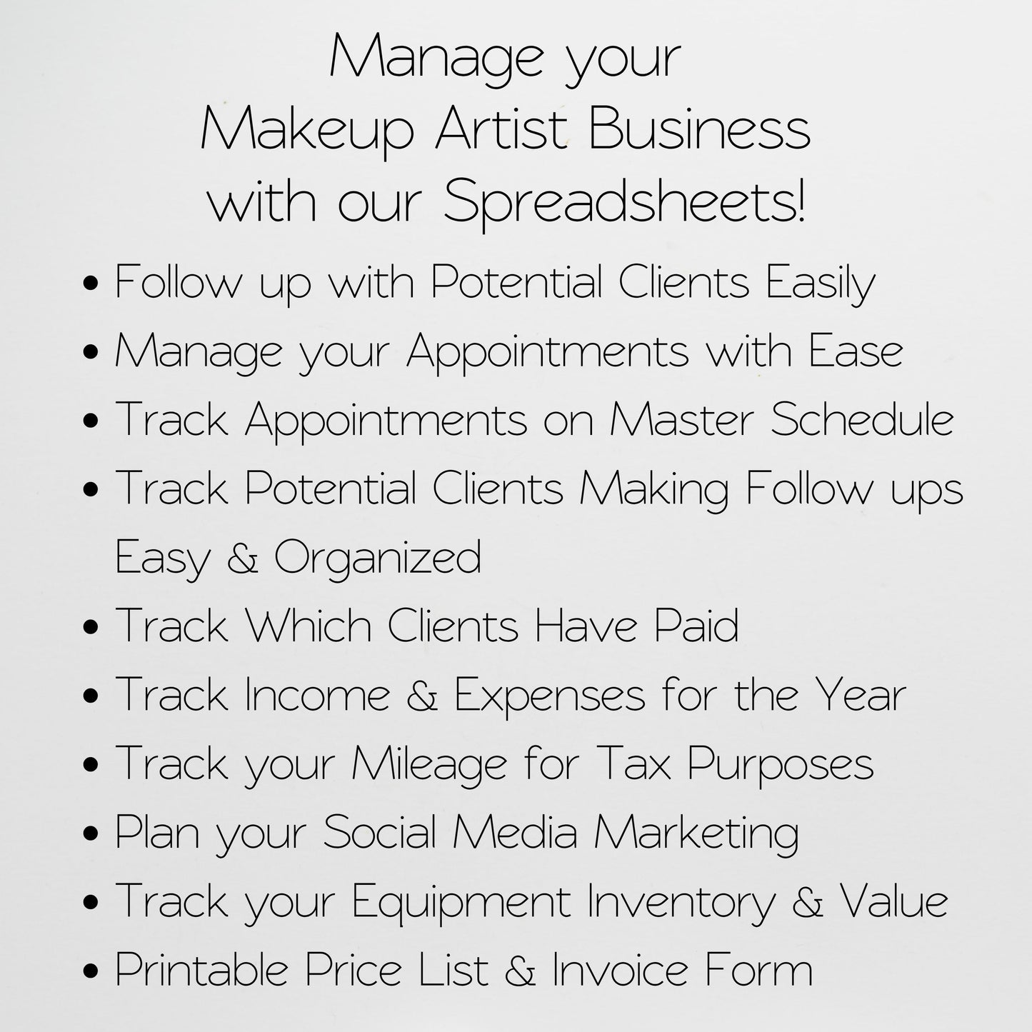 Makeup Artist Business Bundle Google Sheet and Excel Spreadsheet Template | Client Tracker, Appointment Planner, Income Tracker & Business Spreadsheet for Makeup Artists