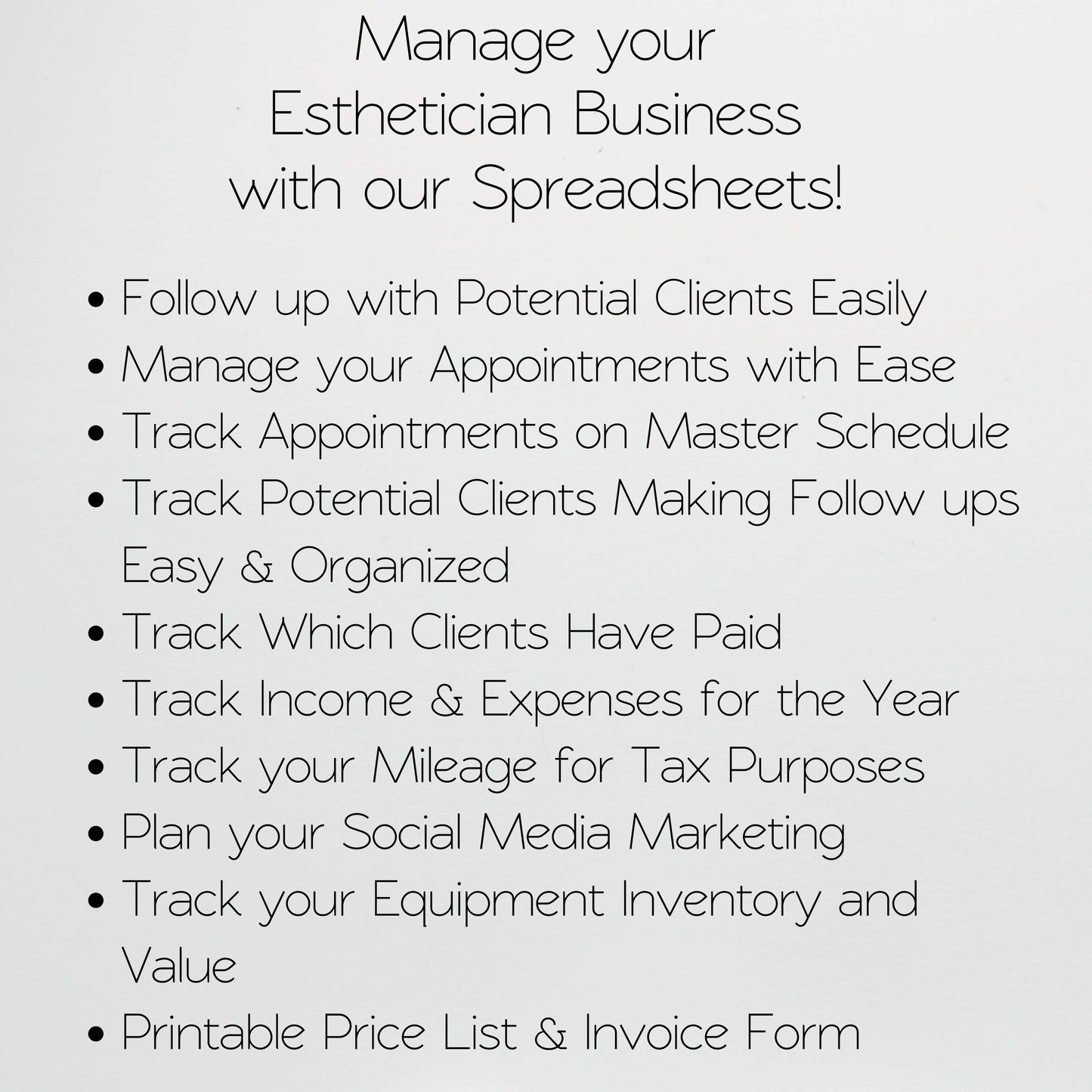 Esthetician Business Template Bundle Google Sheet and Excel Spreadsheet