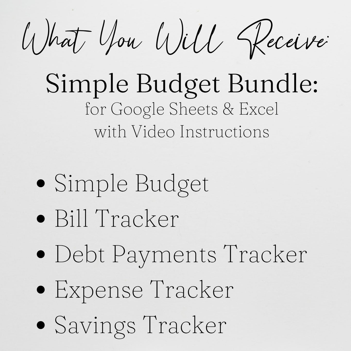 Simple Budget Template Google Sheets and Excel Spreadsheet Bundle with Budgeting Planner, Expense Tracker, Debt Tracker, Savings Tracker