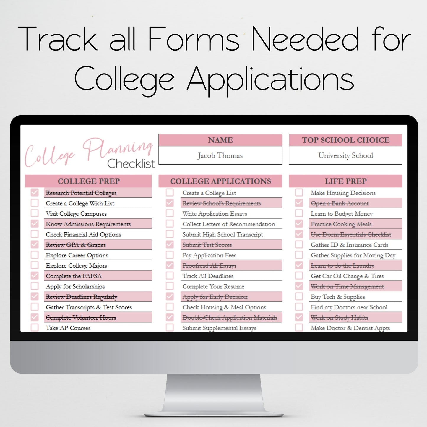 College Planning Checklist Template for Google Sheets and Excel Spreadsheet