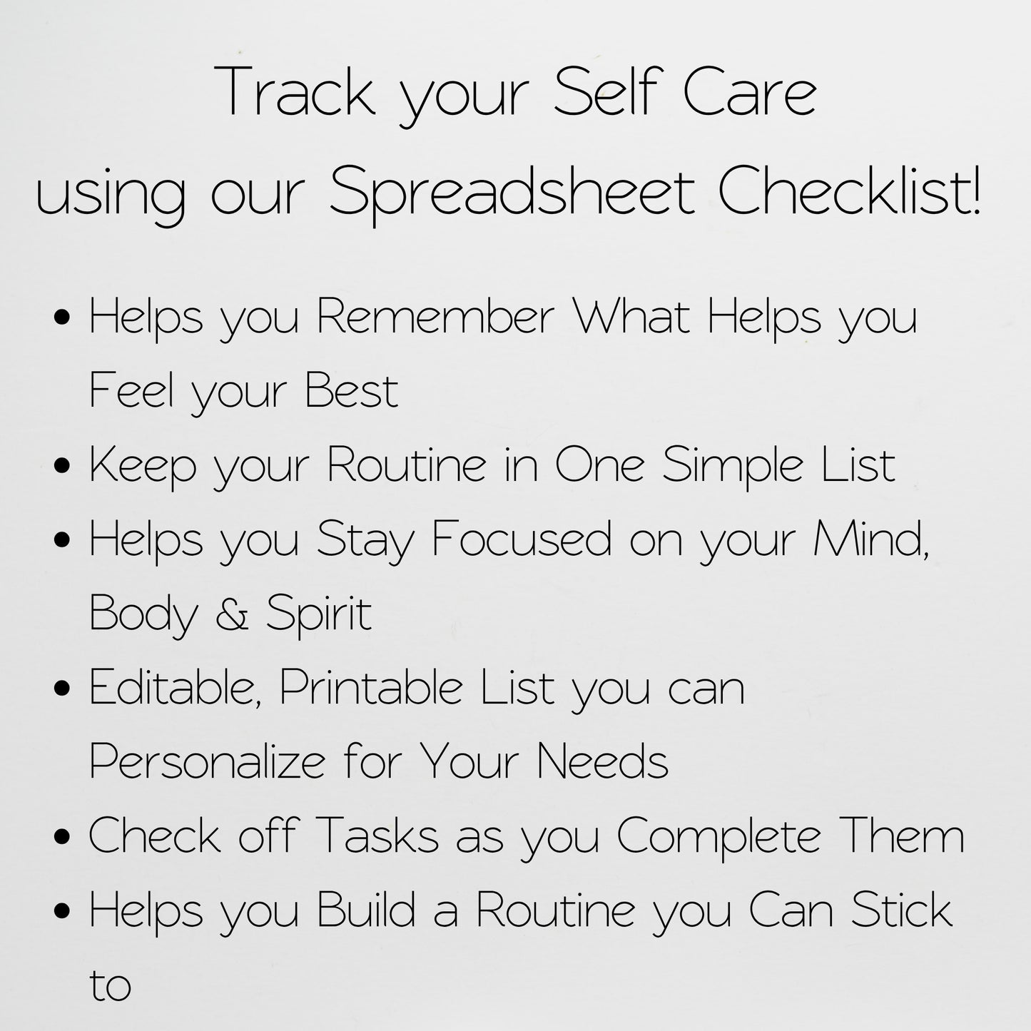Self Care Checklist Template for Google Sheets and Excel Spreadsheet