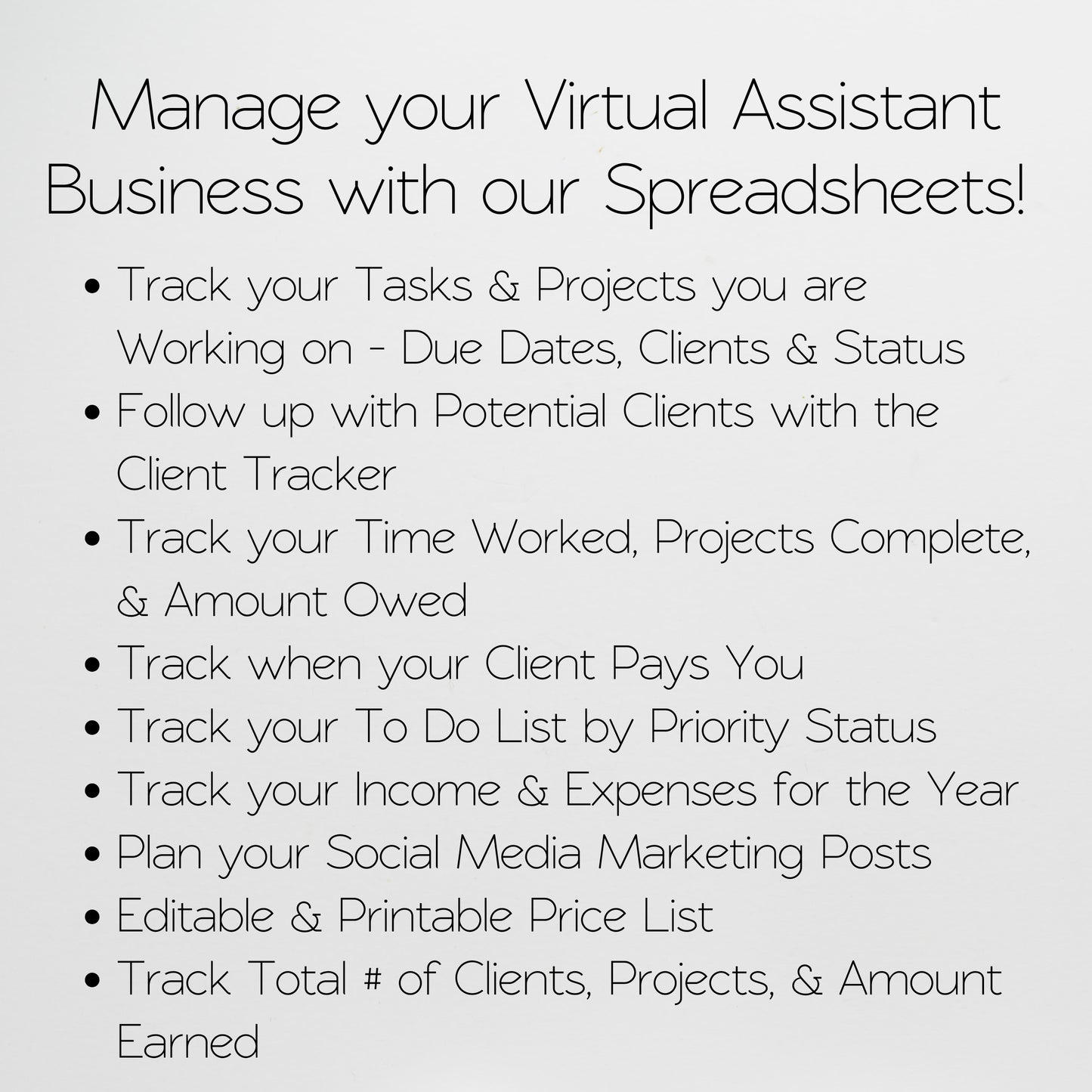 Virtual Assistant Business Planner Template Bundle Google Sheet and Excel Spreadsheet