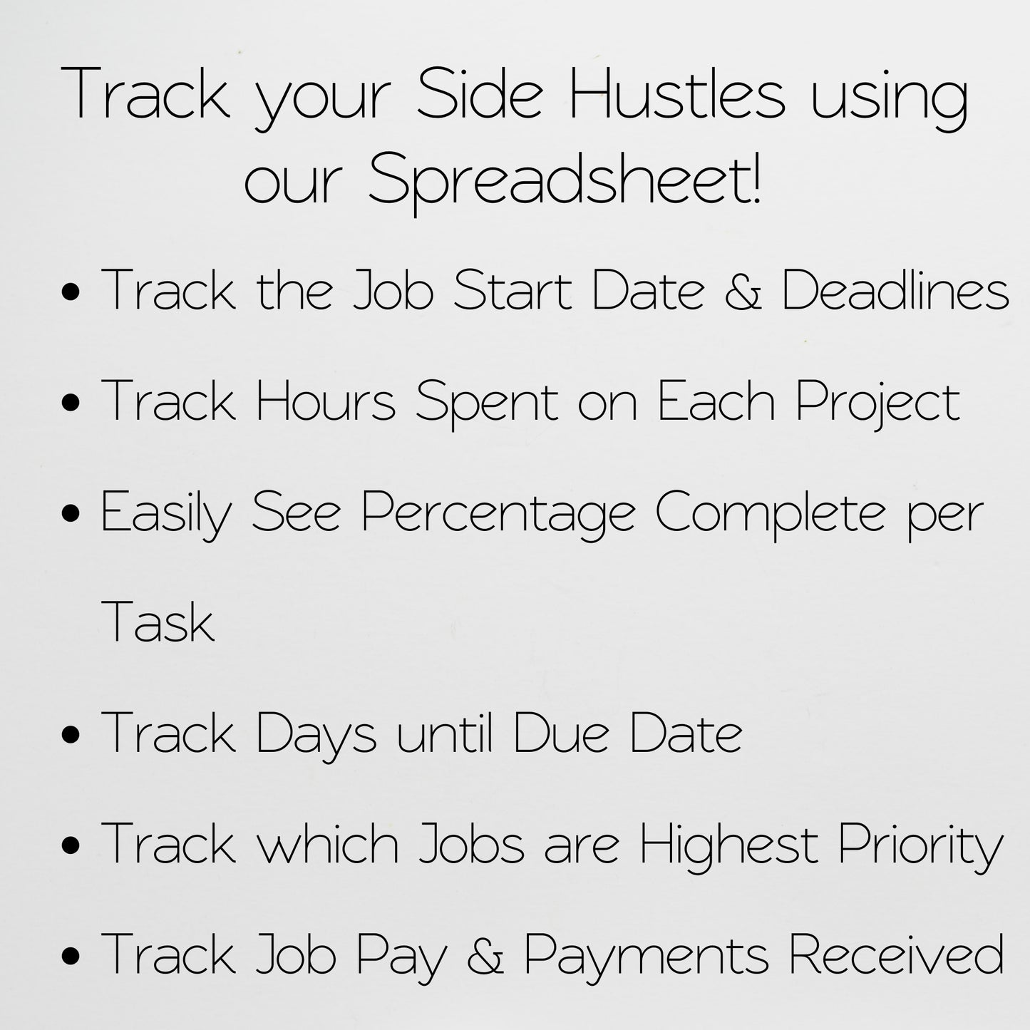 Side Hustle Planner Template for Google Sheets and Excel Spreadsheet