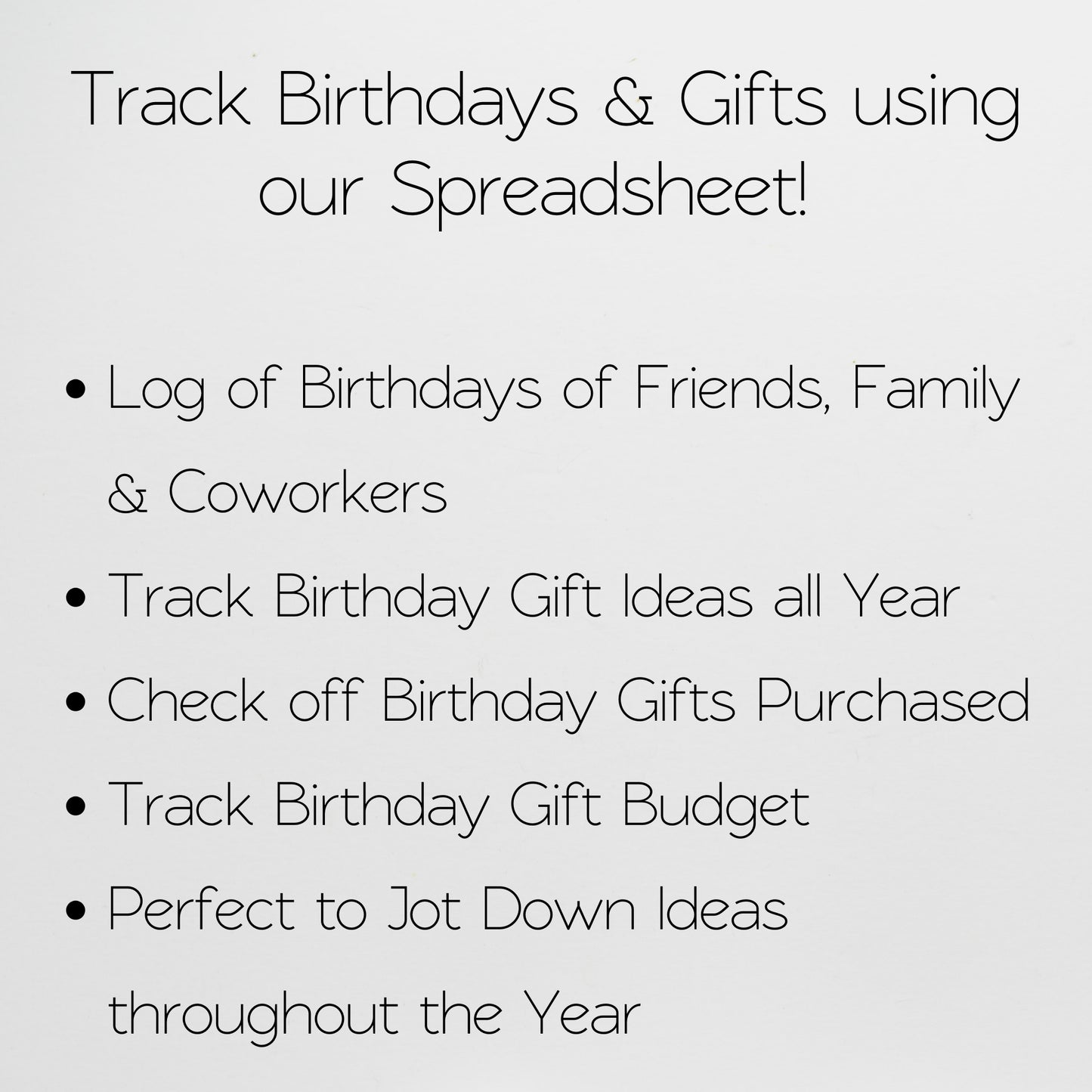Birthday Tracker and Gift Tracker Google Sheet and Excel Spreadsheet