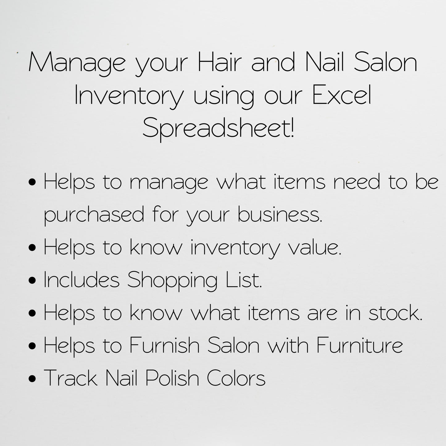 Salon Inventory Google Sheet and Excel Spreadsheet