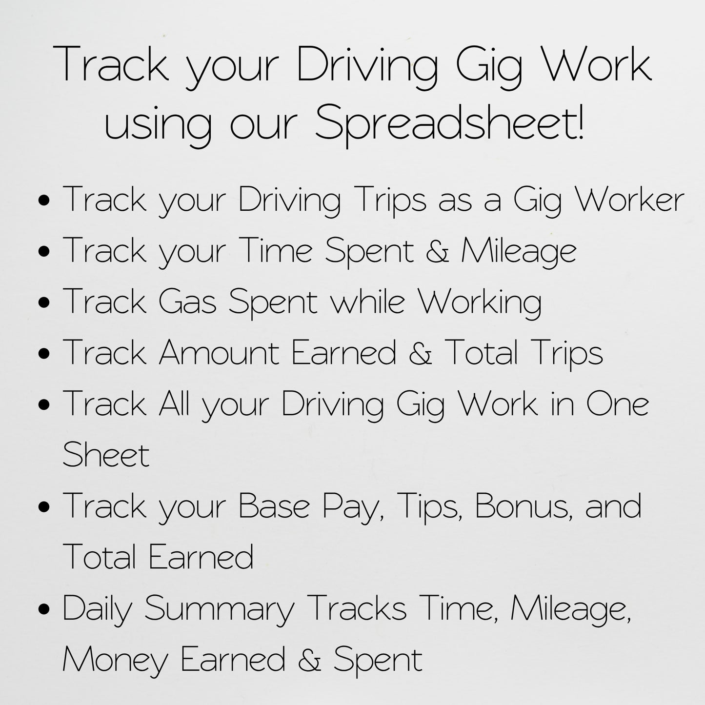 Gig Driver Log Template for Google Sheets and Excel Spreadsheet - Side Hustle Mileage Tracker, Income and Expense Tracker