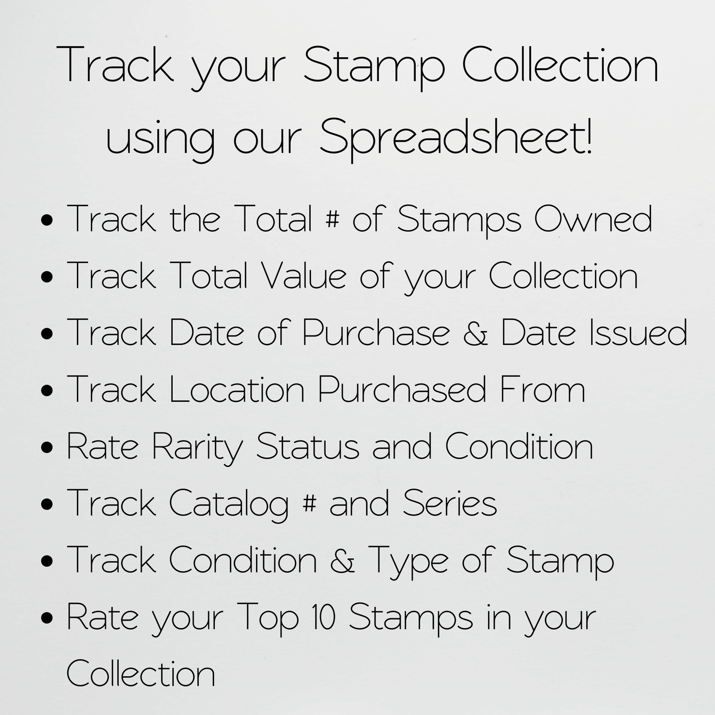 Stamp Collection Tracker Excel Spreadsheet and Google Sheets Template