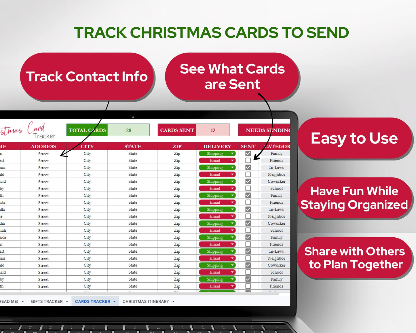 Christmas Gift Tracker Google Sheets and Excel Spreadsheet Template | Holiday Budget Planner | Christmas Shopping List & Wish List