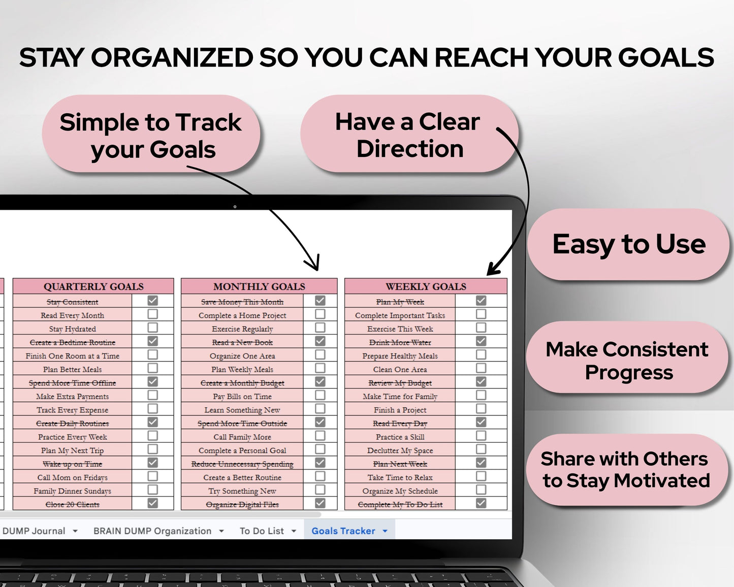 Brain Dump Planner Spreadsheet | Productivity Organizer, Task Tracker & Goal Planning Template