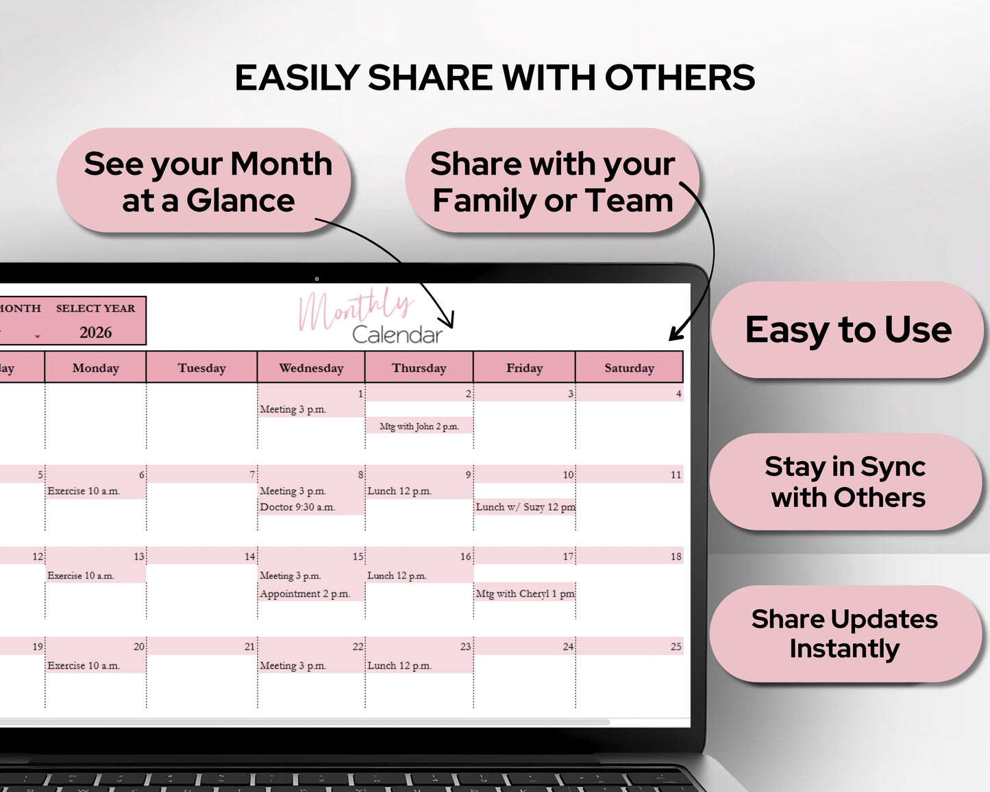 Google Sheets Monthly Calendar | Digital Planner Template with Recurring Weekly Schedule - Google Sheet and Excel Spreadsheet Template