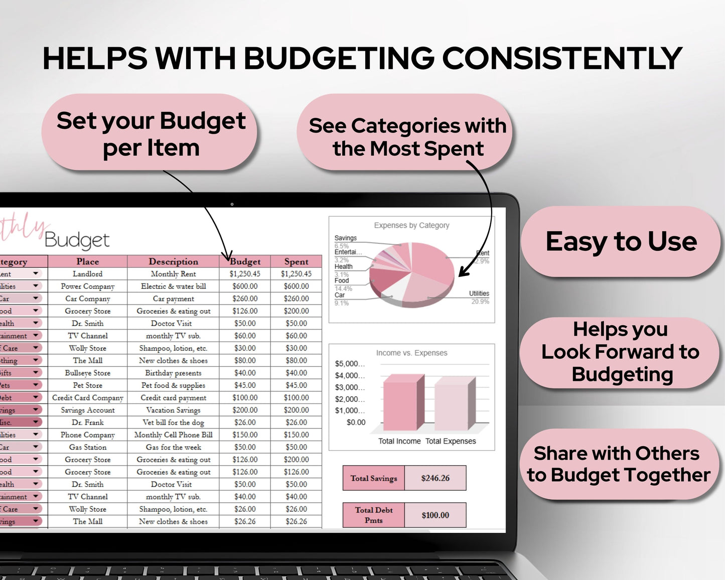 Simple Monthly Budget Template | Google Sheets & Excel Template - Premium Version