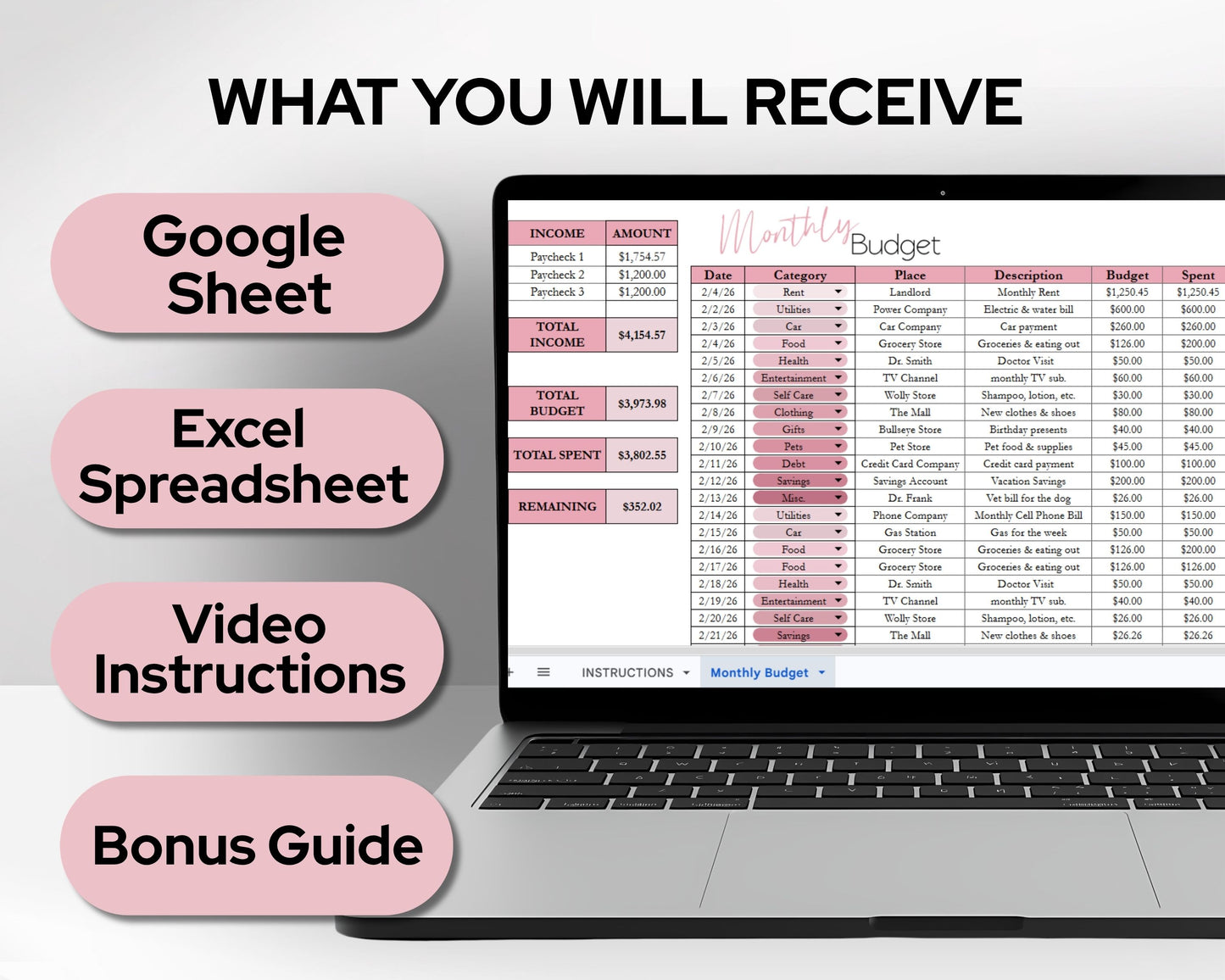 Simple Monthly Budget Template | Google Sheets & Excel Template - Premium Version