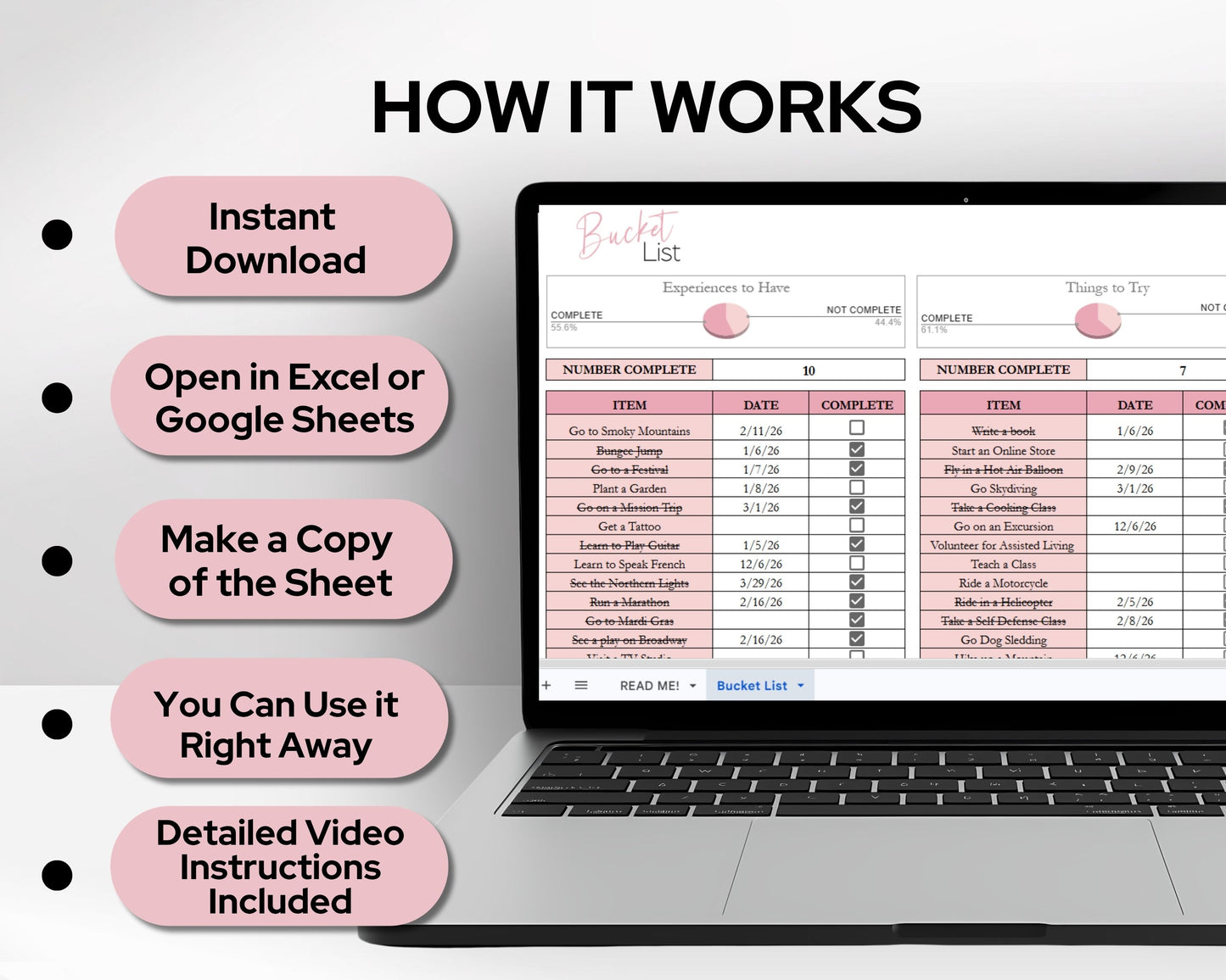 Bucket List Planner Spreadsheet Template for Google Sheets & Excel | Travel & Life Goals