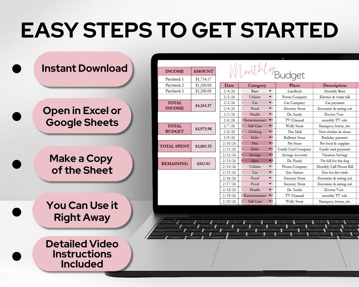 Simple Monthly Budget Template | Google Sheets & Excel Template - Premium Version