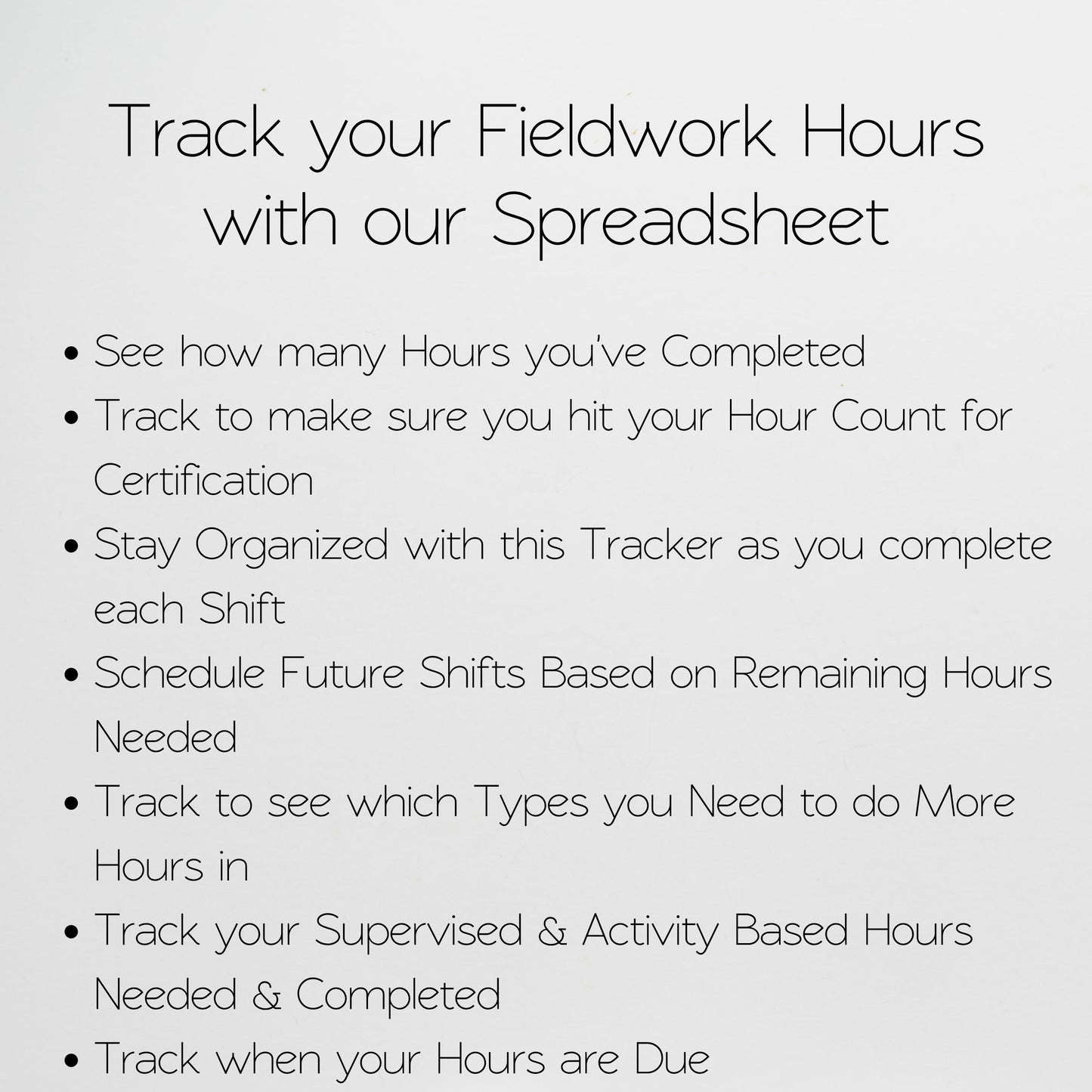 Fieldwork Hours Tracker | Clinical Internship Practicum Externship Log Spreadsheet for SLP, OT, PT, MFT, LPC | Excel & Google Sheets Template
