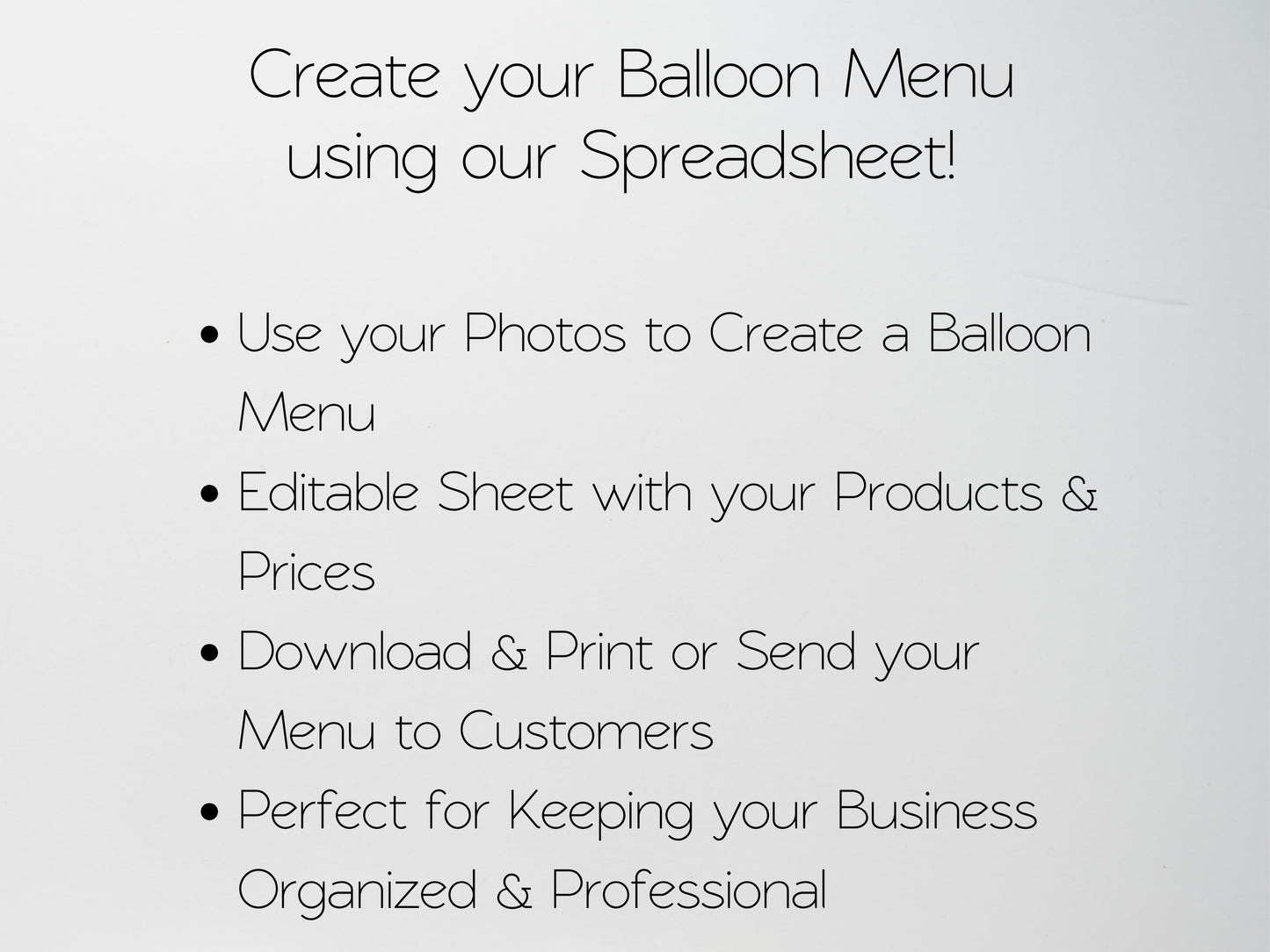 Balloon Menu Template - Google Sheets and Excel Spreadsheet