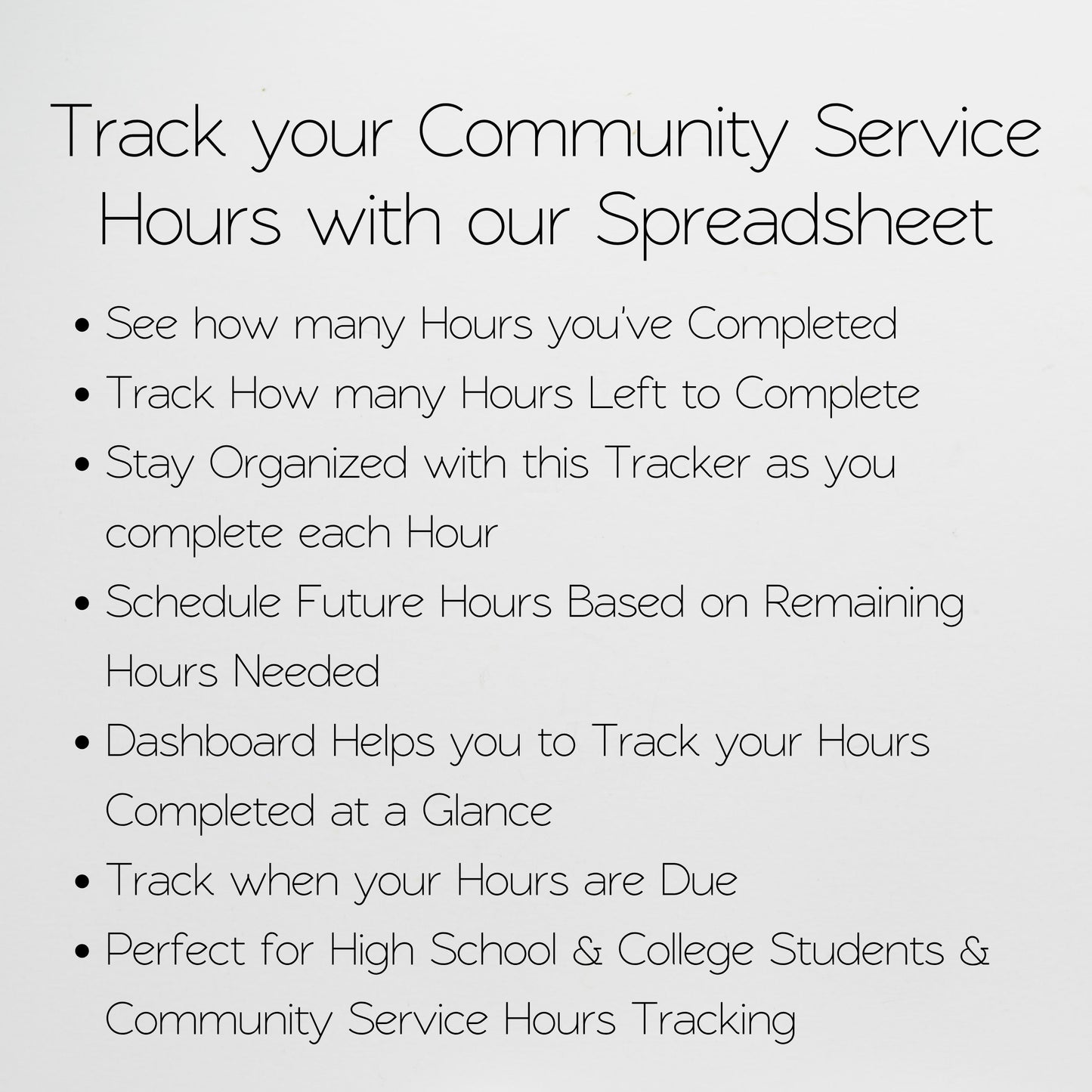 Community Service Hours Log Spreadsheet | Student Service Record & Graduation Requirement Tracker | Google Sheets & Excel
