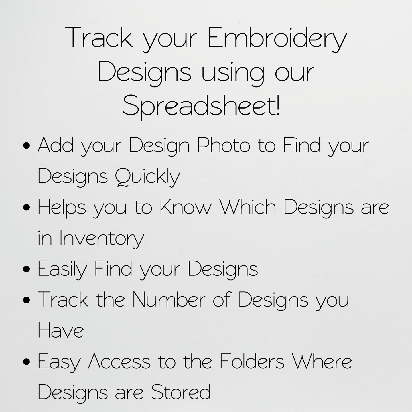 Embroidery Design Inventory Tracker Google Sheets Template and Excel Spreadsheet