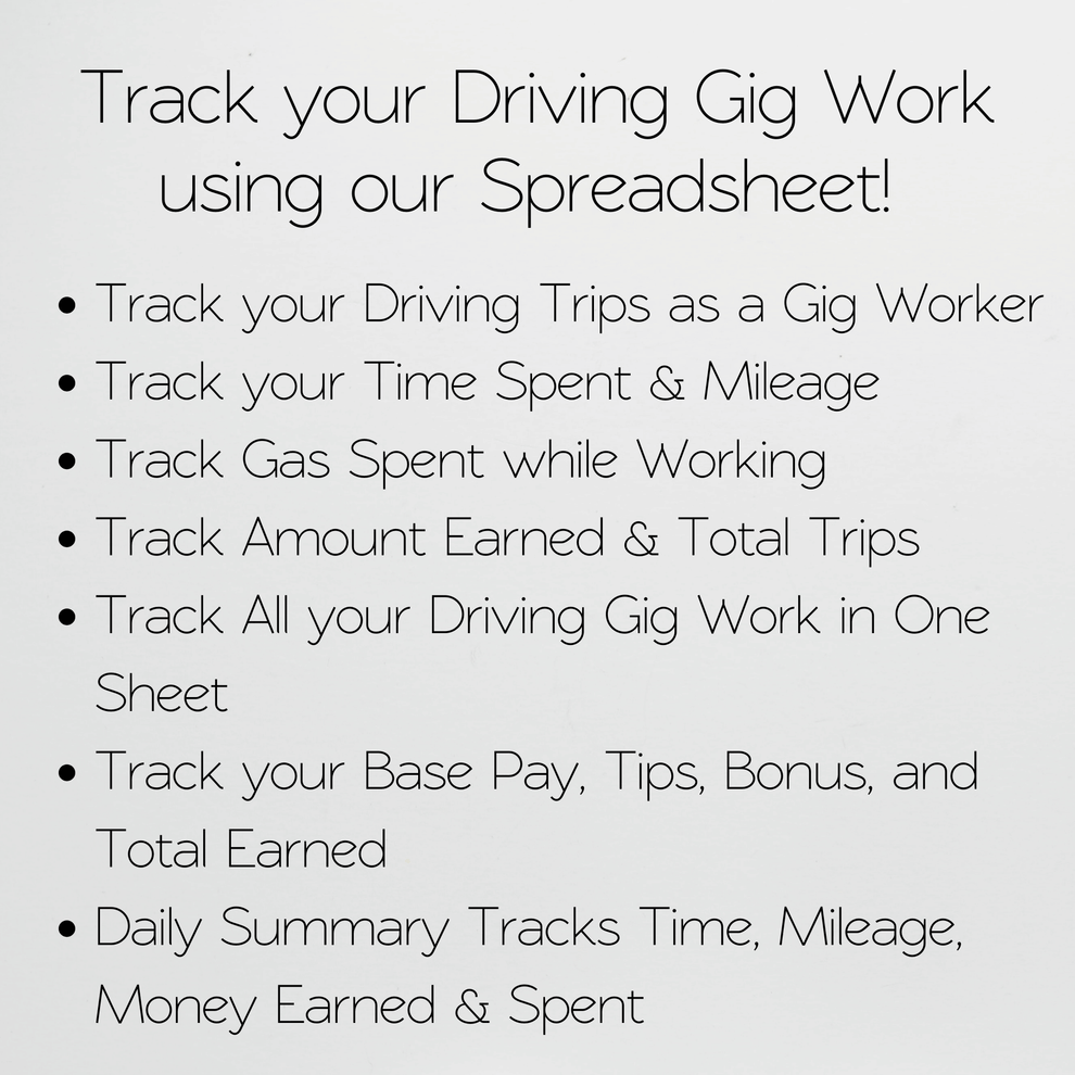 Gig Sheet Example Gig Driver Log Template for Google Sheets and Excel Spreadsheet - Side ...