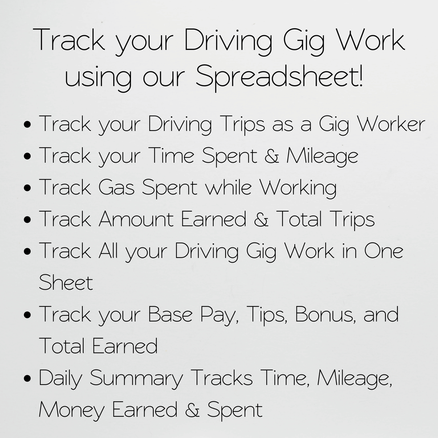Gig Driver Log Template for Google Sheets and Excel Spreadsheet - Side Hustle Mileage Tracker, Income and Expense Tracker