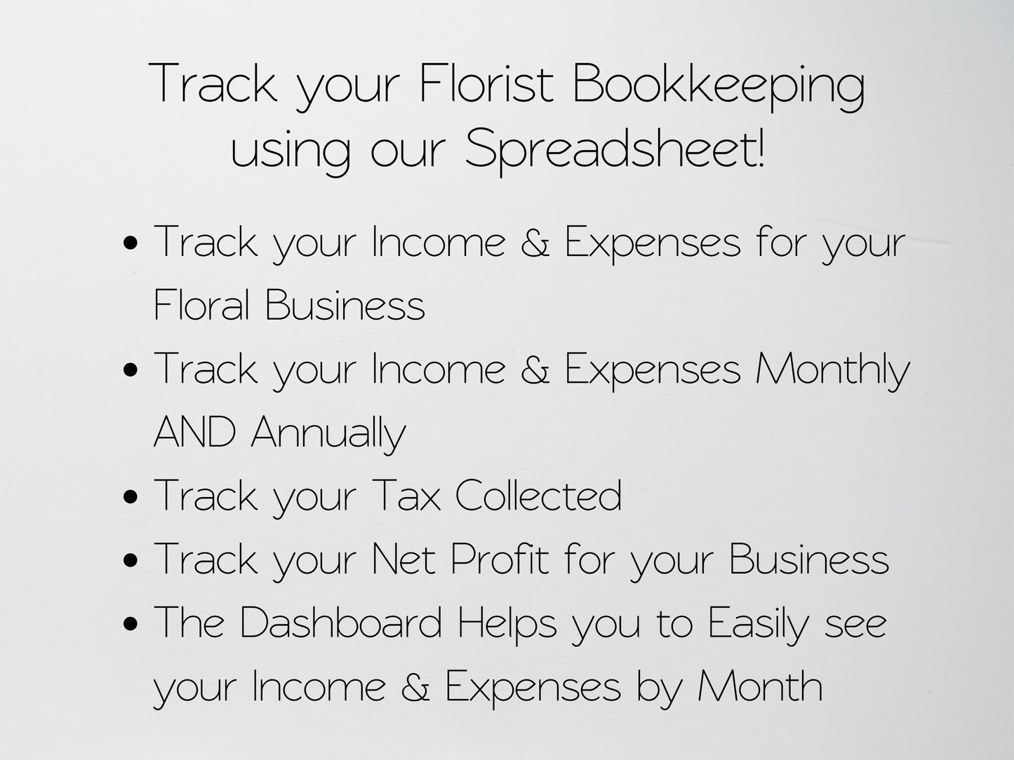 Florist Bookkeeping Template Google Sheets and Excel Spreadsheet - Income and Expense Tracker for Floral Business