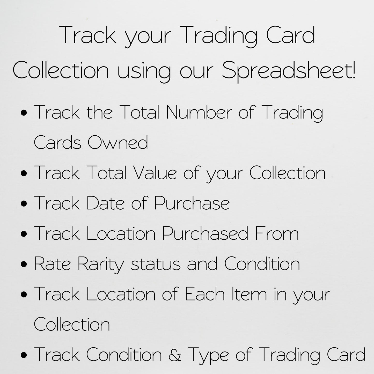 Trading Card Collection Tracker Spreadsheet Google Sheets and Excel