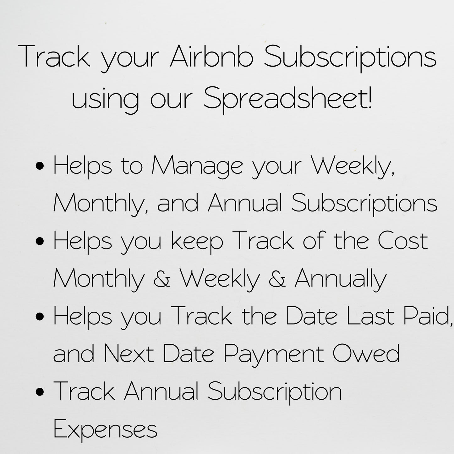 Airbnb Subscription Tracker Template Google Sheets and Excel Spreadsheet