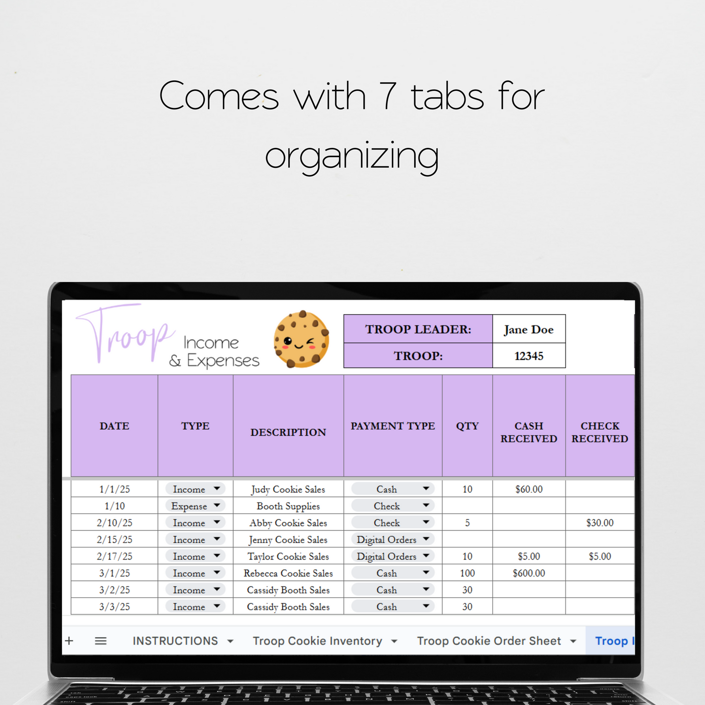 Cookie Sales Spreadsheet Template Bundle, Cookie Inventory Tracker for Girl Troop Leader