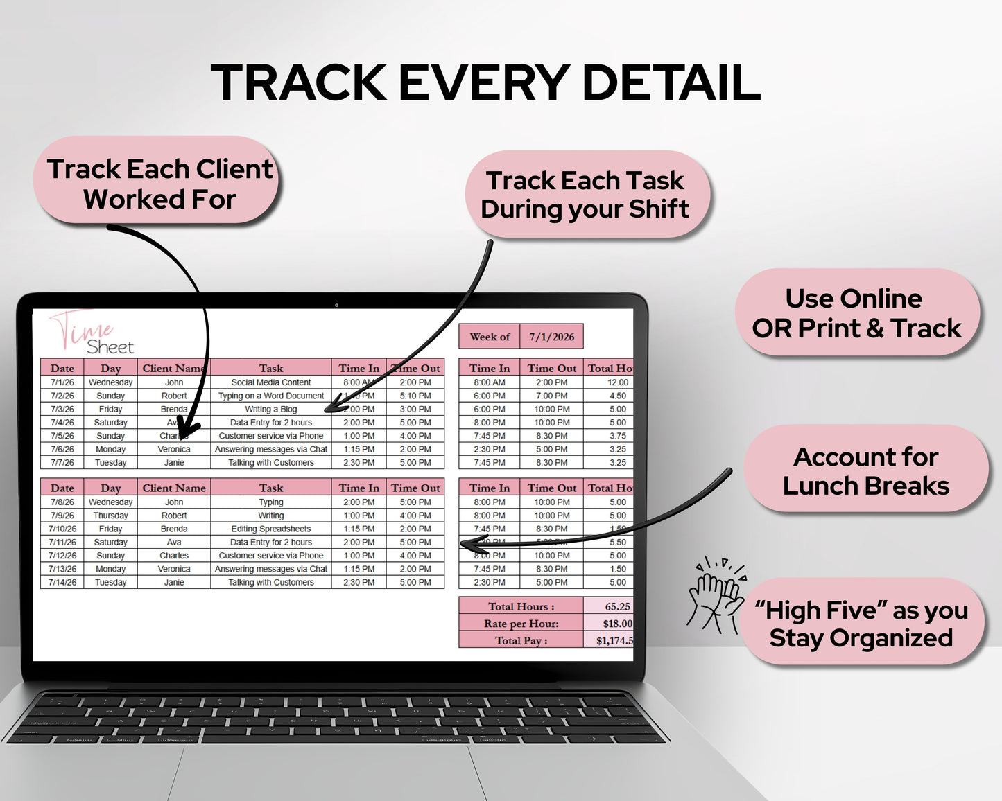 Timesheet Calculator Spreadsheet Template Google Sheets and Excel | Employee Hours Tracker | Pay Calculator