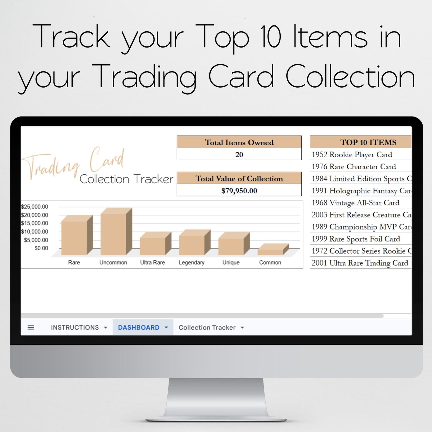 Trading Card Collection Tracker Spreadsheet Google Sheets and Excel