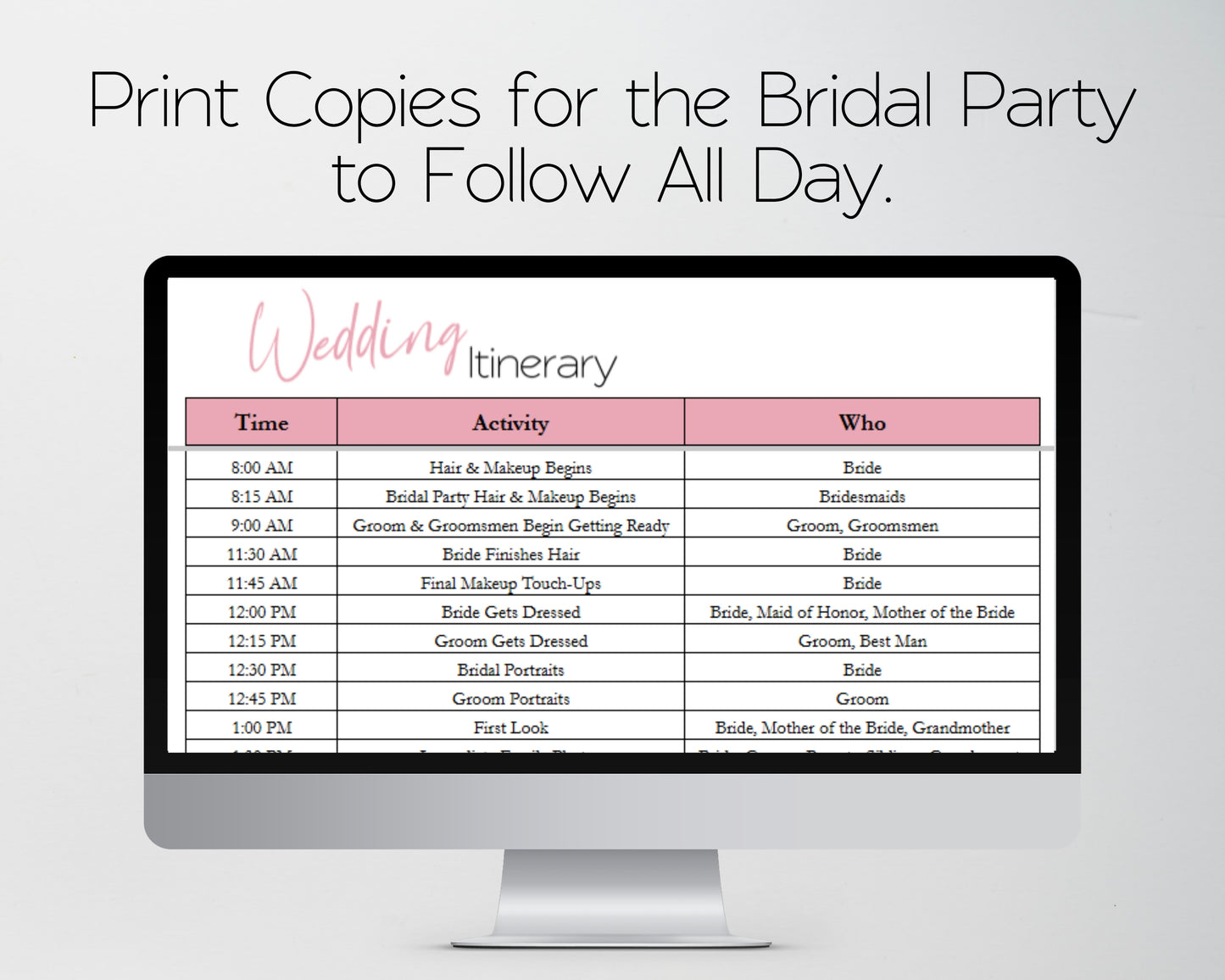 Wedding Itinerary Template | Wedding Day Timeline Spreadsheet | Google Sheets & Excel