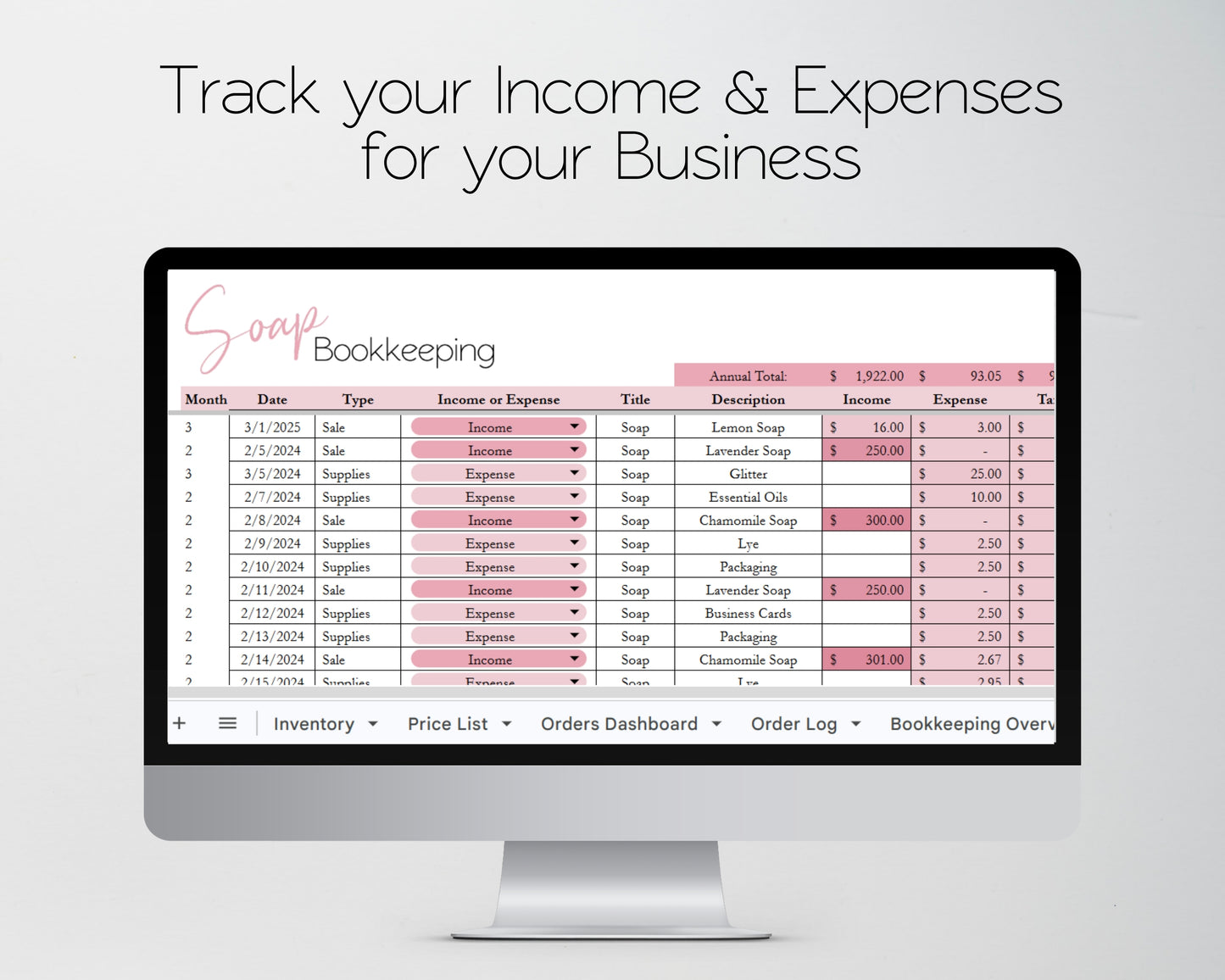 Soap Making Business Template Bundle Google Sheet and Excel Spreadsheet