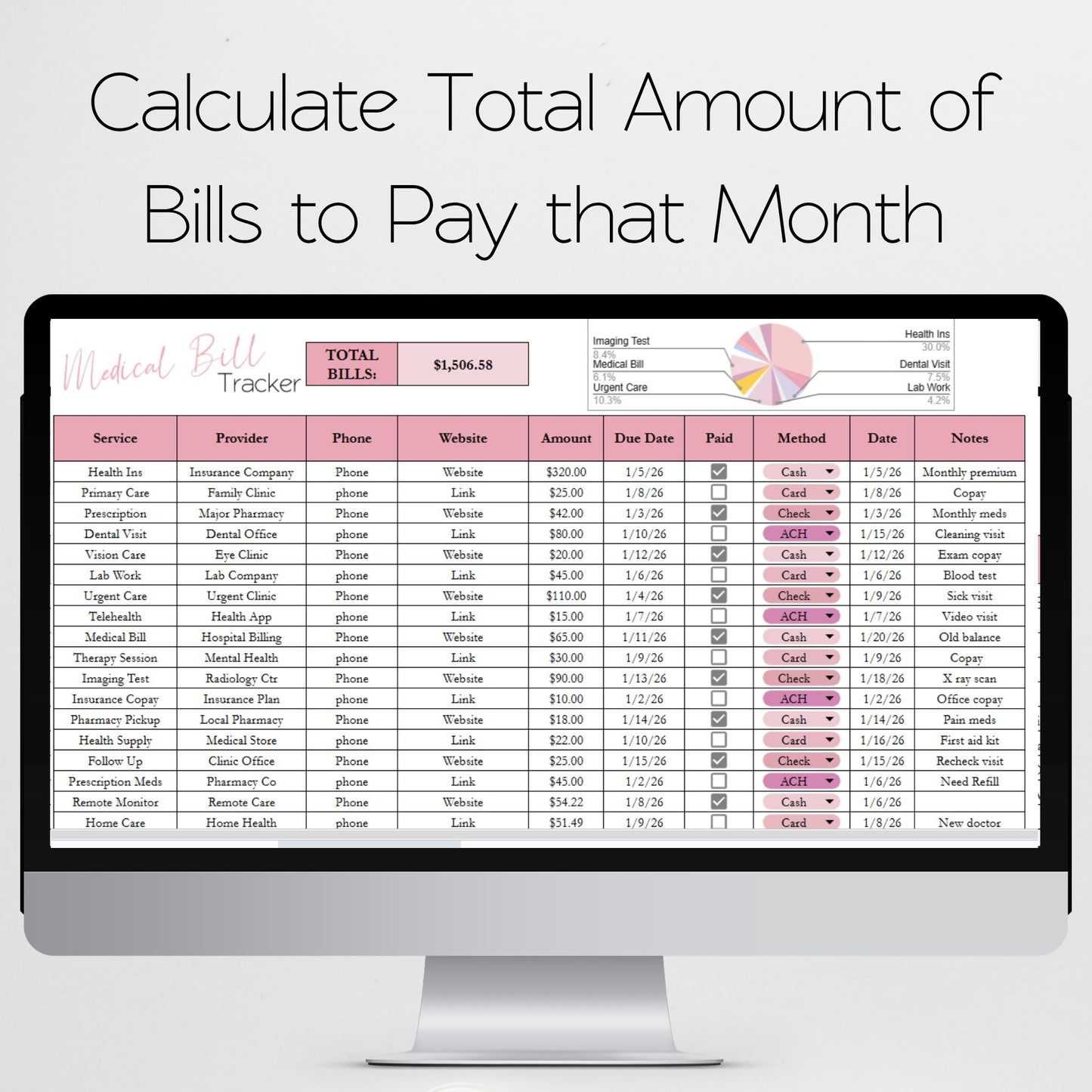 Medical Bill Tracker & Expense Log | Healthcare Payment Organizer Template for Google Sheets & Excel