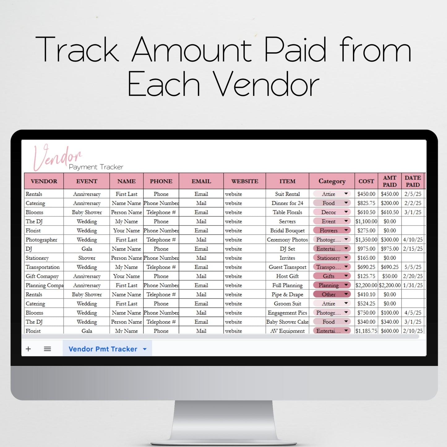 Vendor Payment Tracker Template for Google Sheets and Excel Spreadsheet