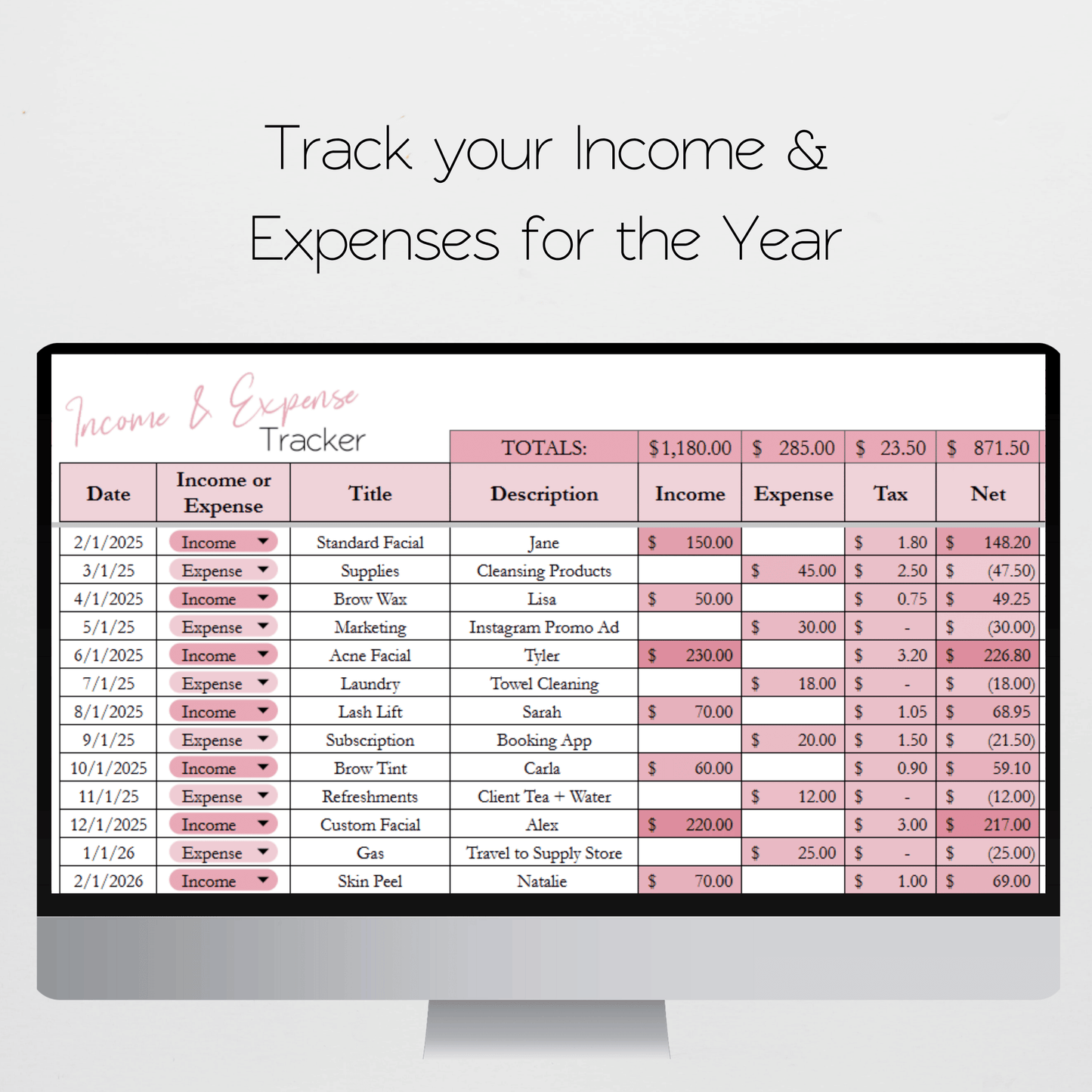 Esthetician Business Template Bundle Google Sheet and Excel Spreadsheet