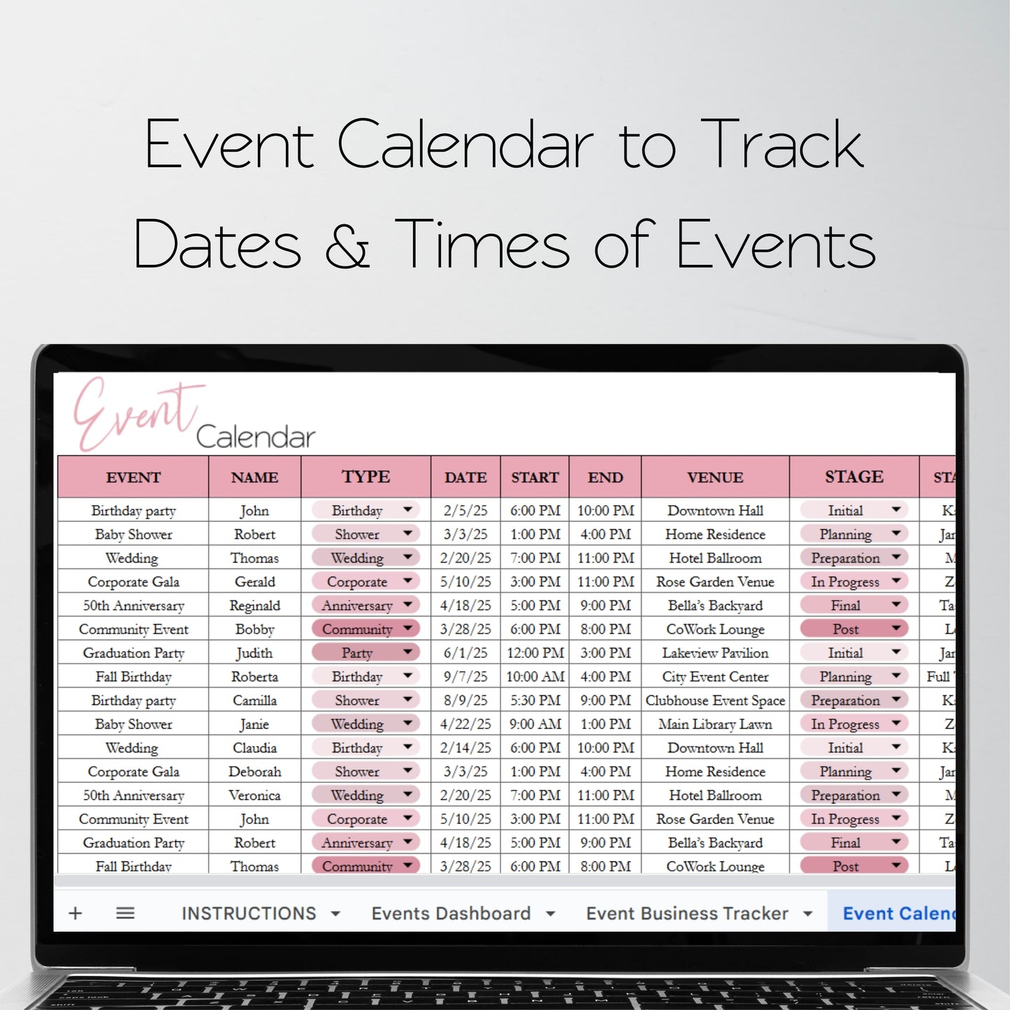 Event Planning Business Template Bundle Google Sheet and Excel Spreadsheet