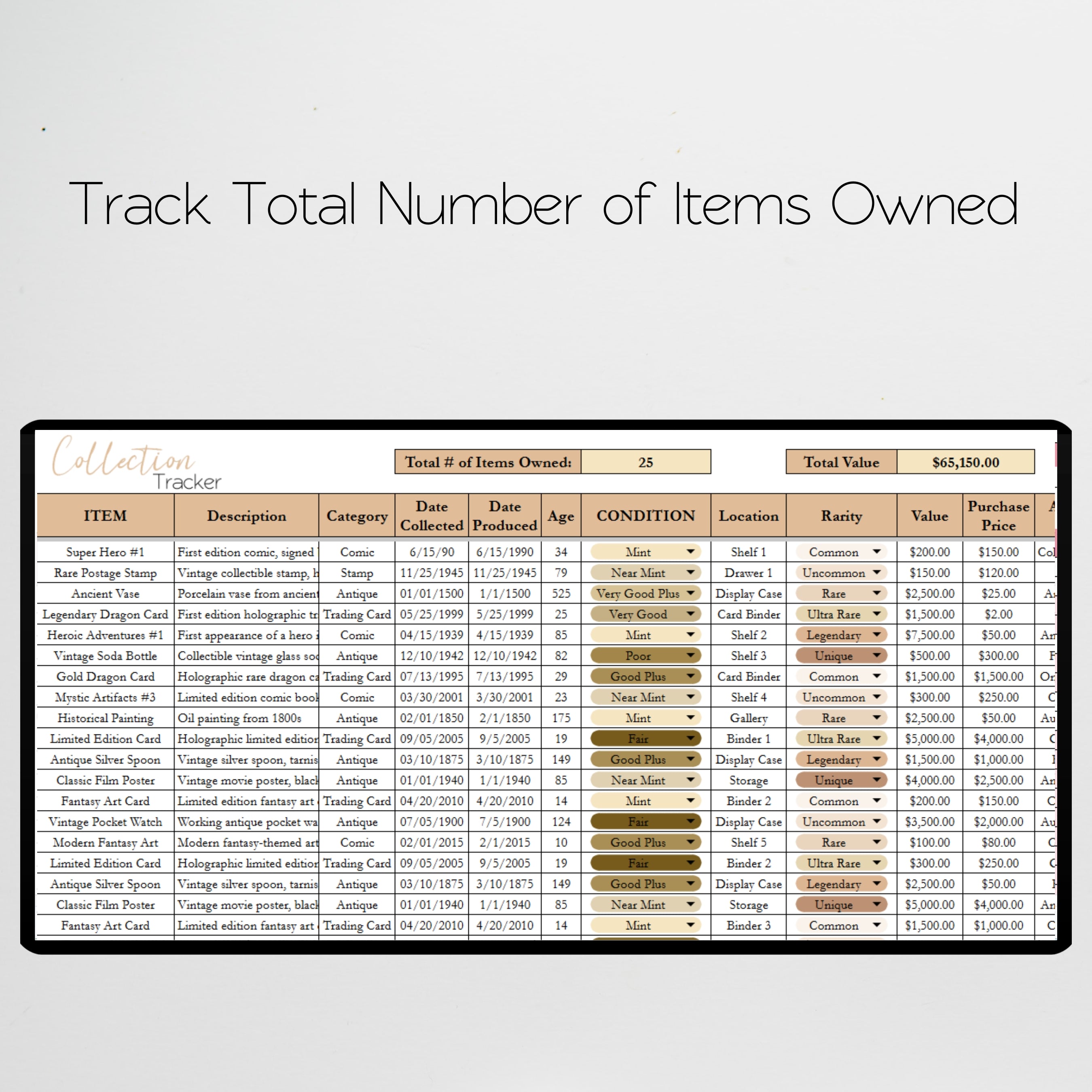Collection Tracker Excel Spreadsheet and Google Sheets Template – Savvy ...