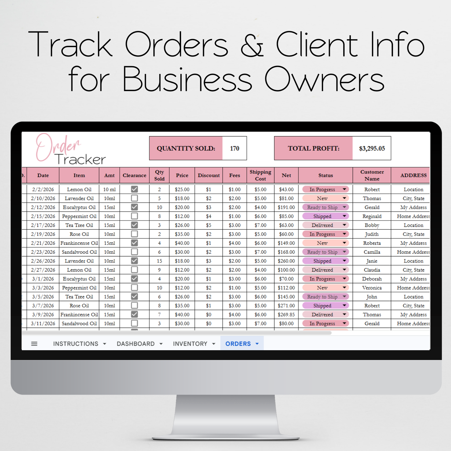 Essential Oil Inventory Tracker Template Google Sheet and Excel Spreadsheet