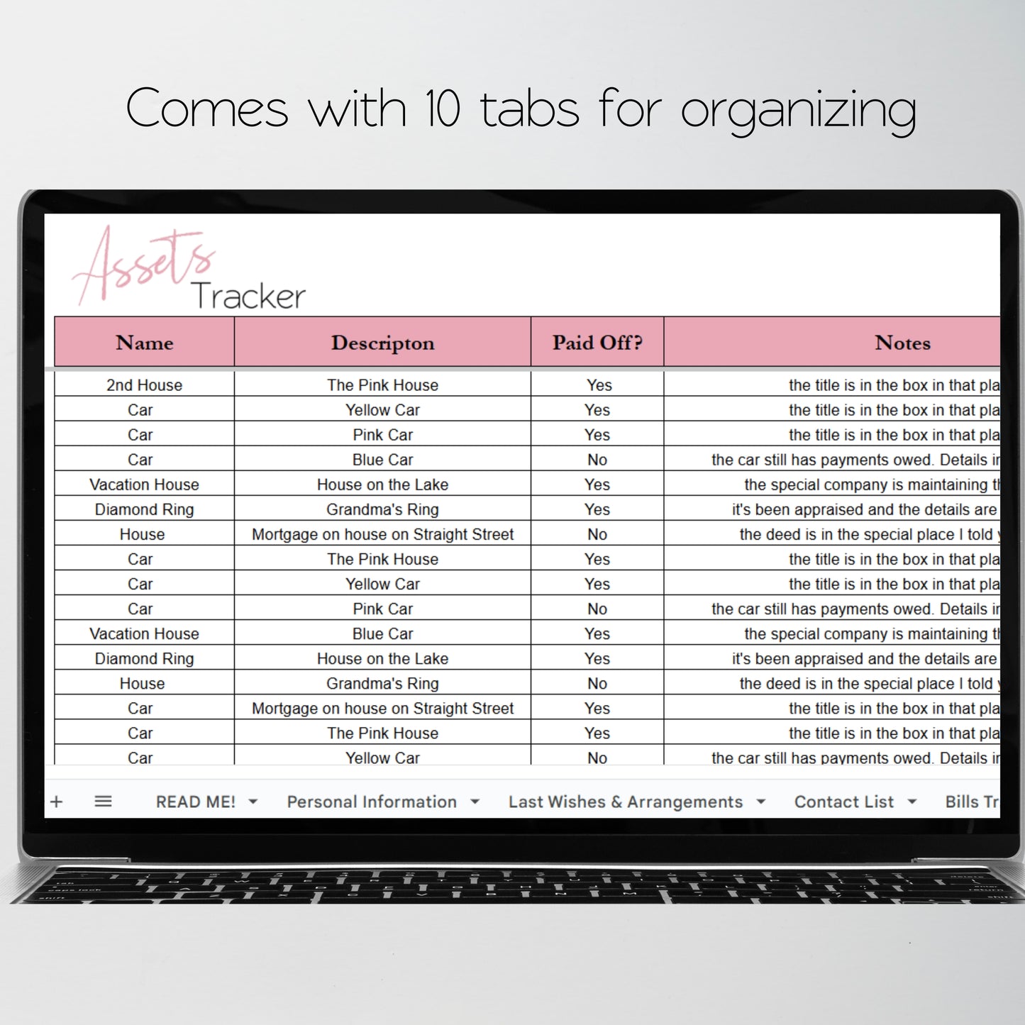 End of Life Planner Google Sheet Template, Death Planner
