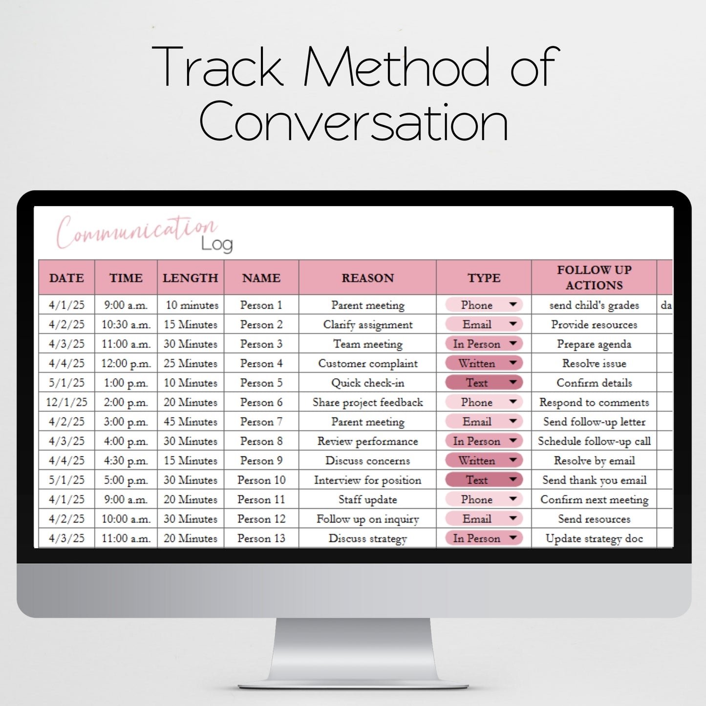 Communication Log Template Google Sheets and Excel Spreadsheet