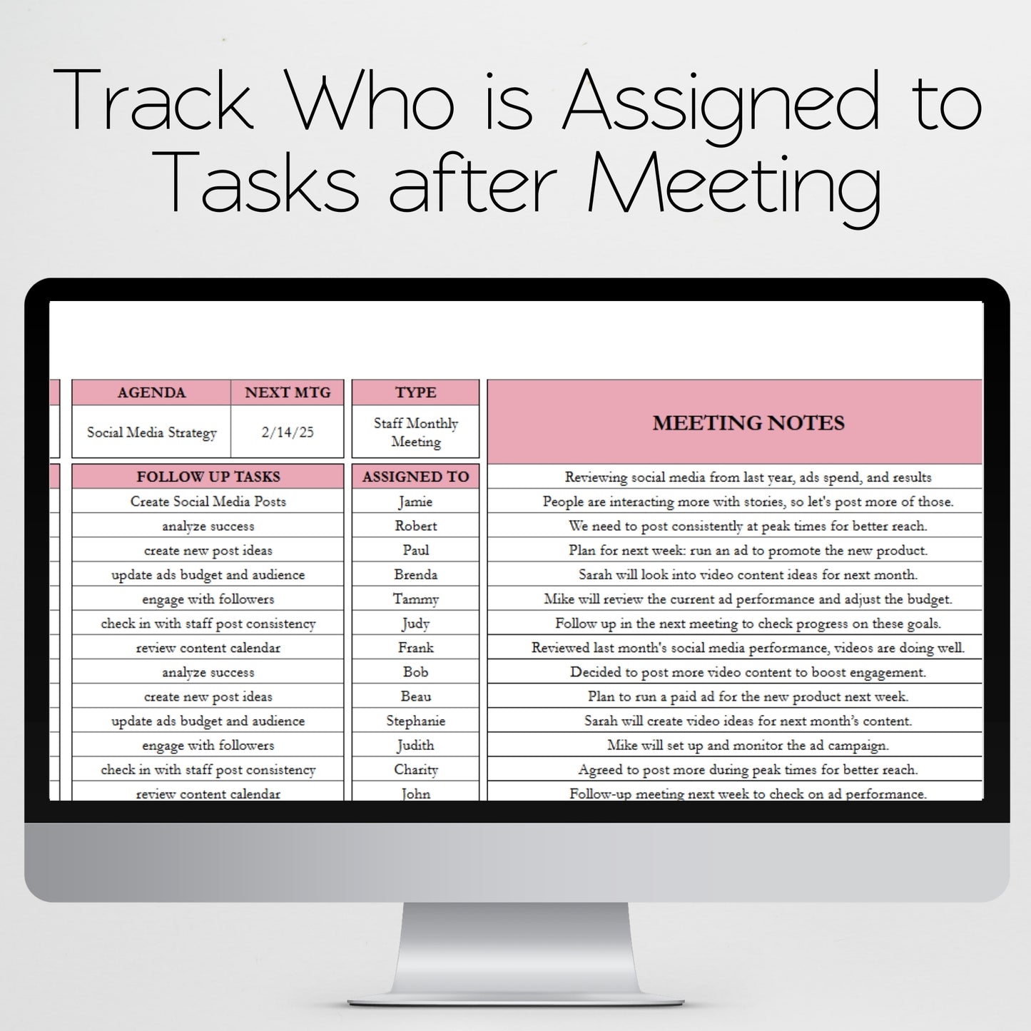 Meeting Notes Template Google Sheets and Excel Spreadsheet
