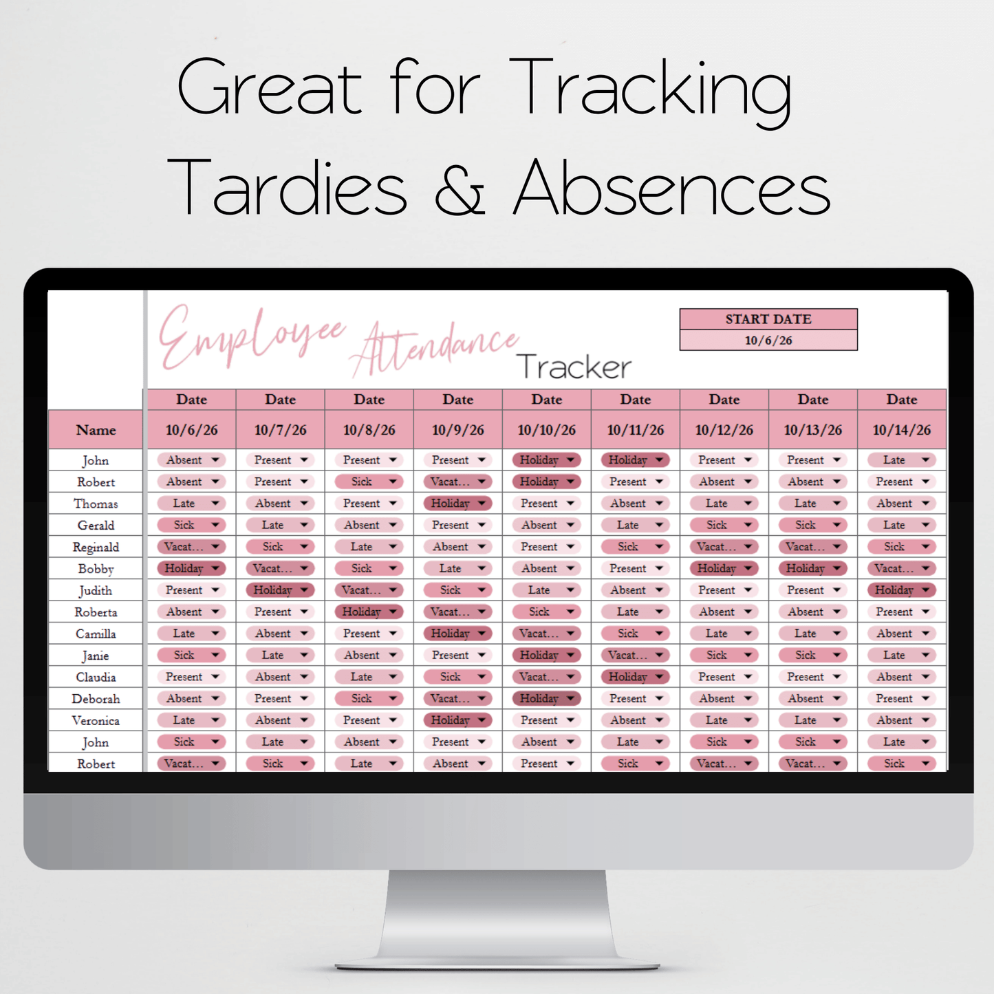 Employee Attendance Tracker Template Google Sheets and Excel Spreadsheet