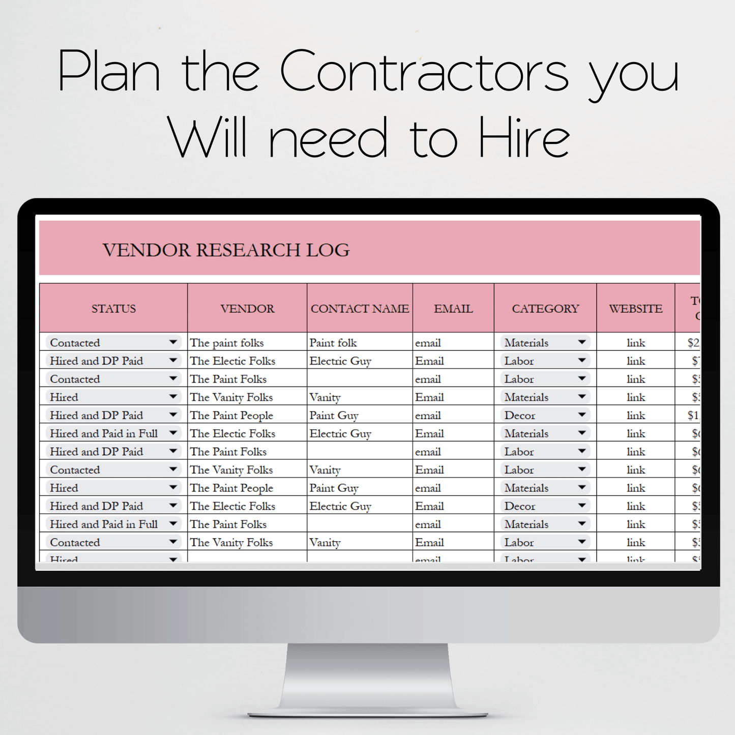 Home Renovation Planner Template Google Sheets and Excel Spreadsheet