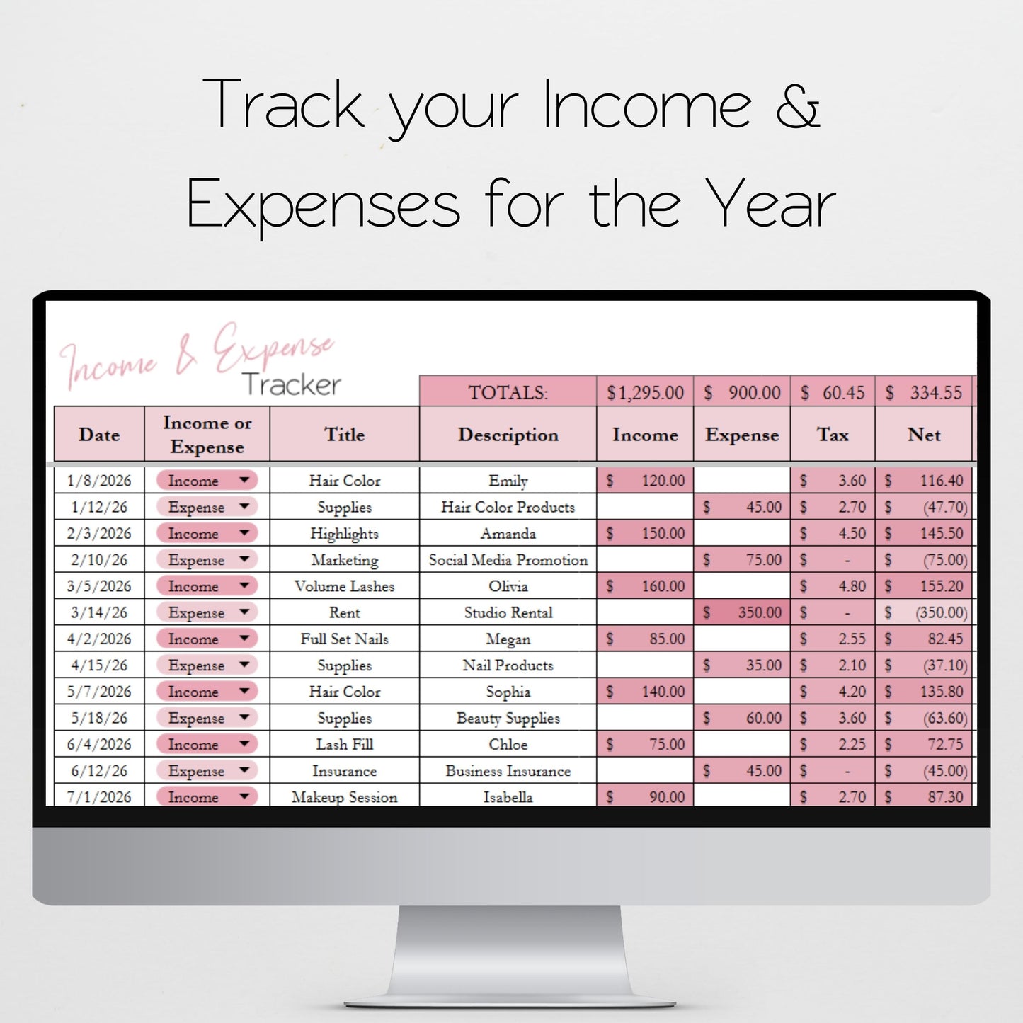 Beauty Business Planner Spreadsheet Google Sheets & Excel | Salon Management Template for Client Tracking, Appointments, Income & Expenses