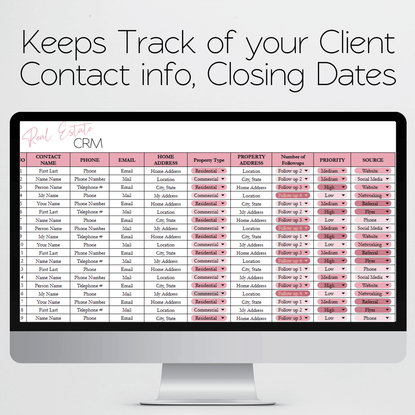 Real Estate CRM Template Google Sheets Excel Spreadsheet