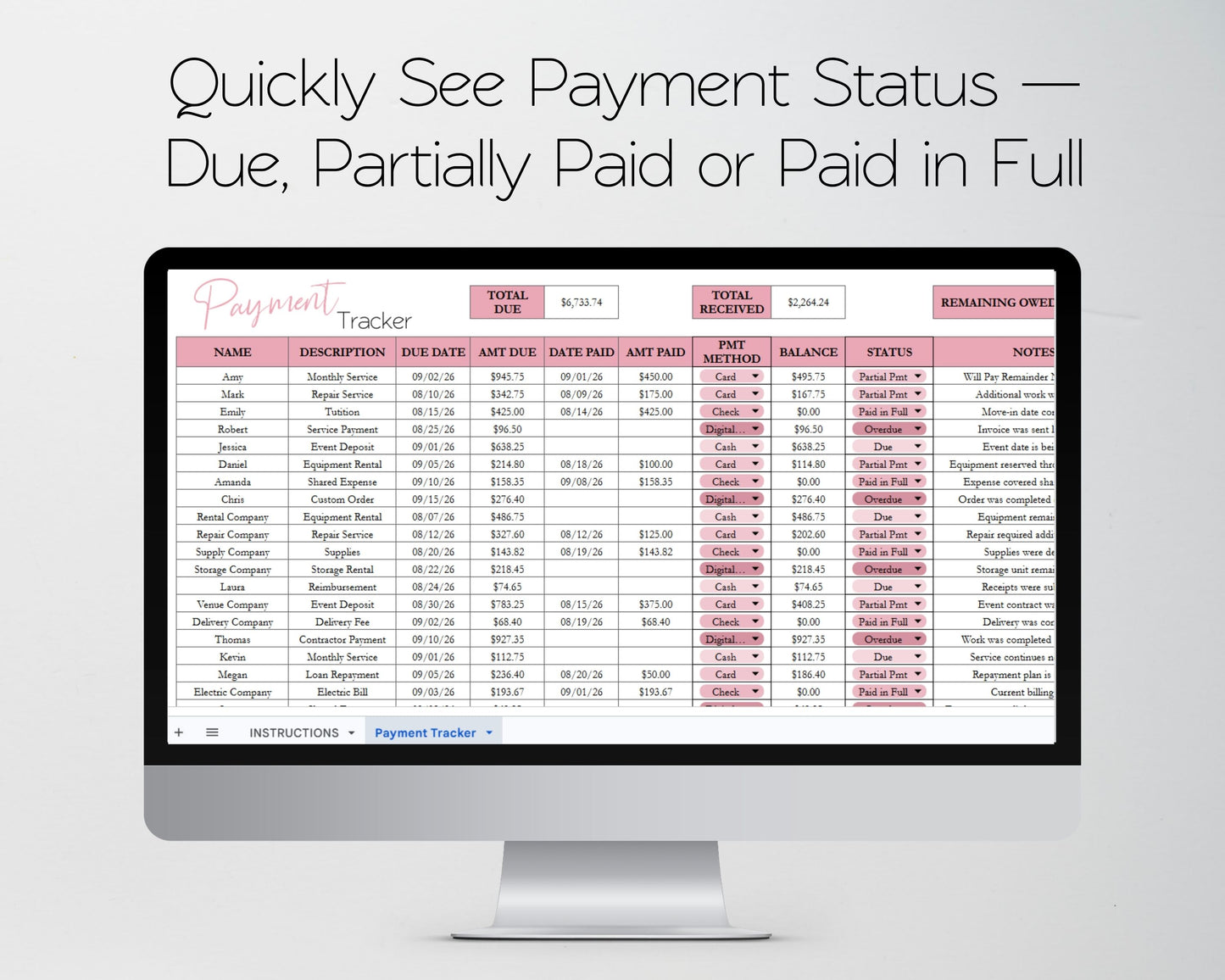 Payment Tracker Template Google Sheets Excel Spreadsheet