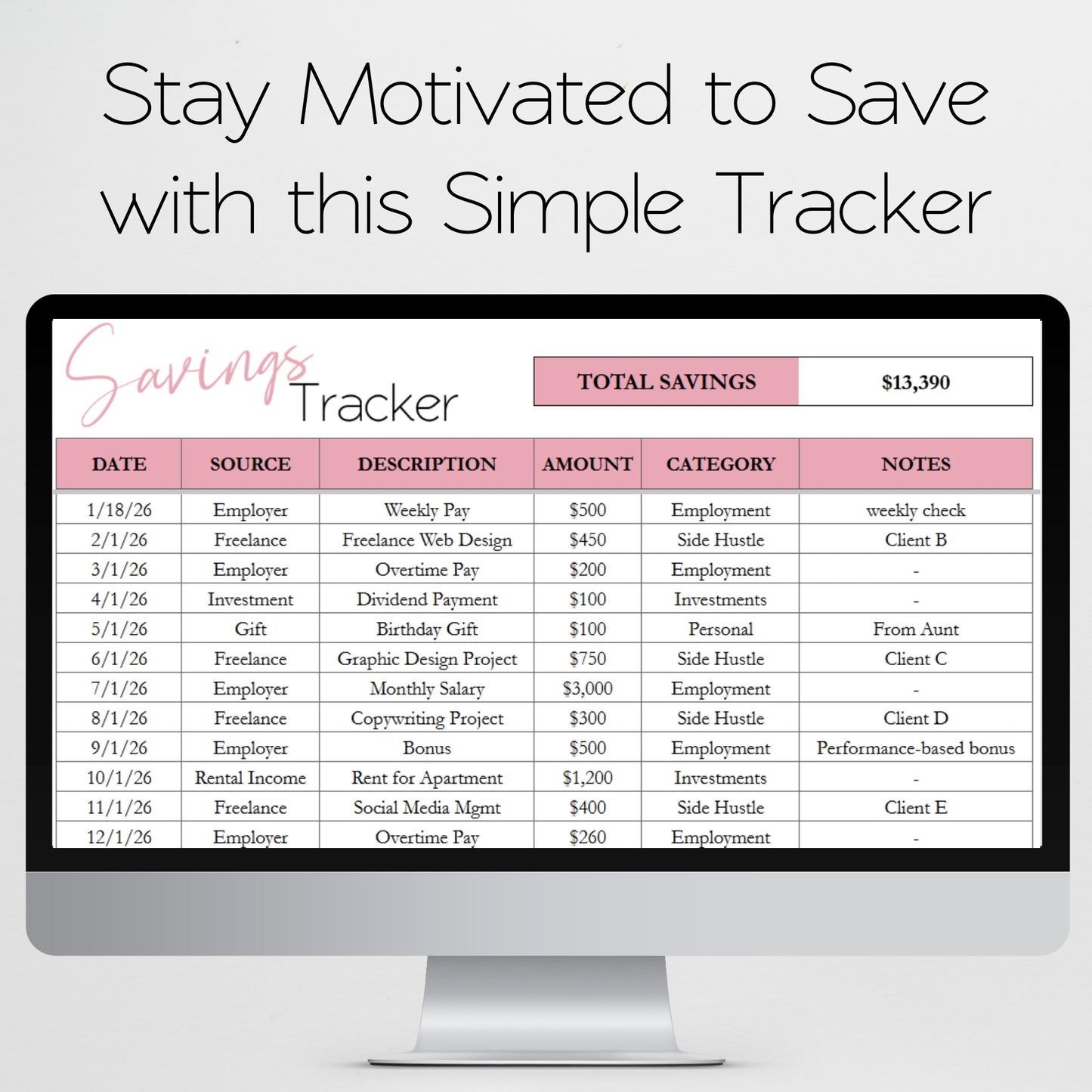 Savings Tracker Google Sheets Template & Excel Spreadsheet