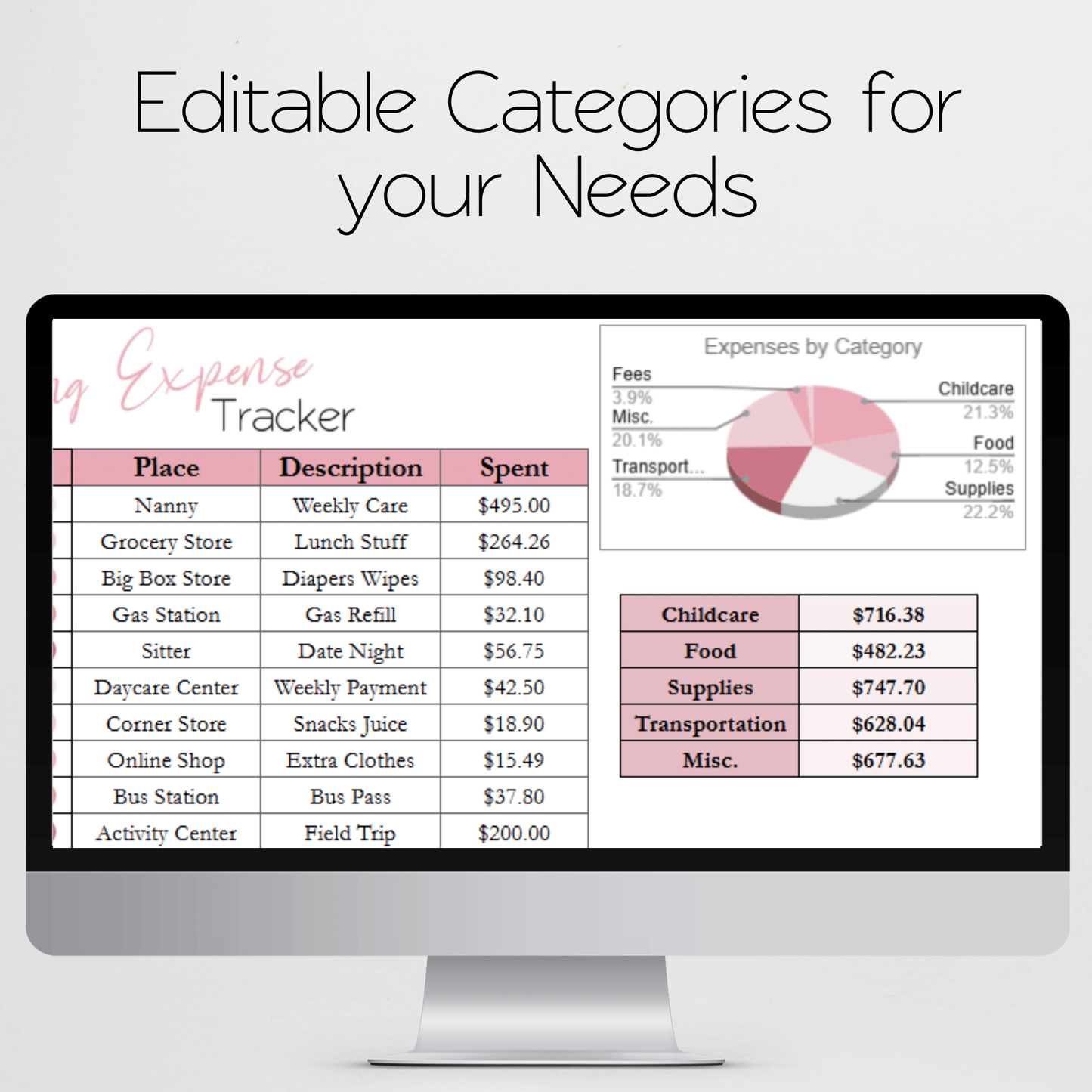 Coparenting Expense Tracker Google Sheets and Excel Spreadsheet Template