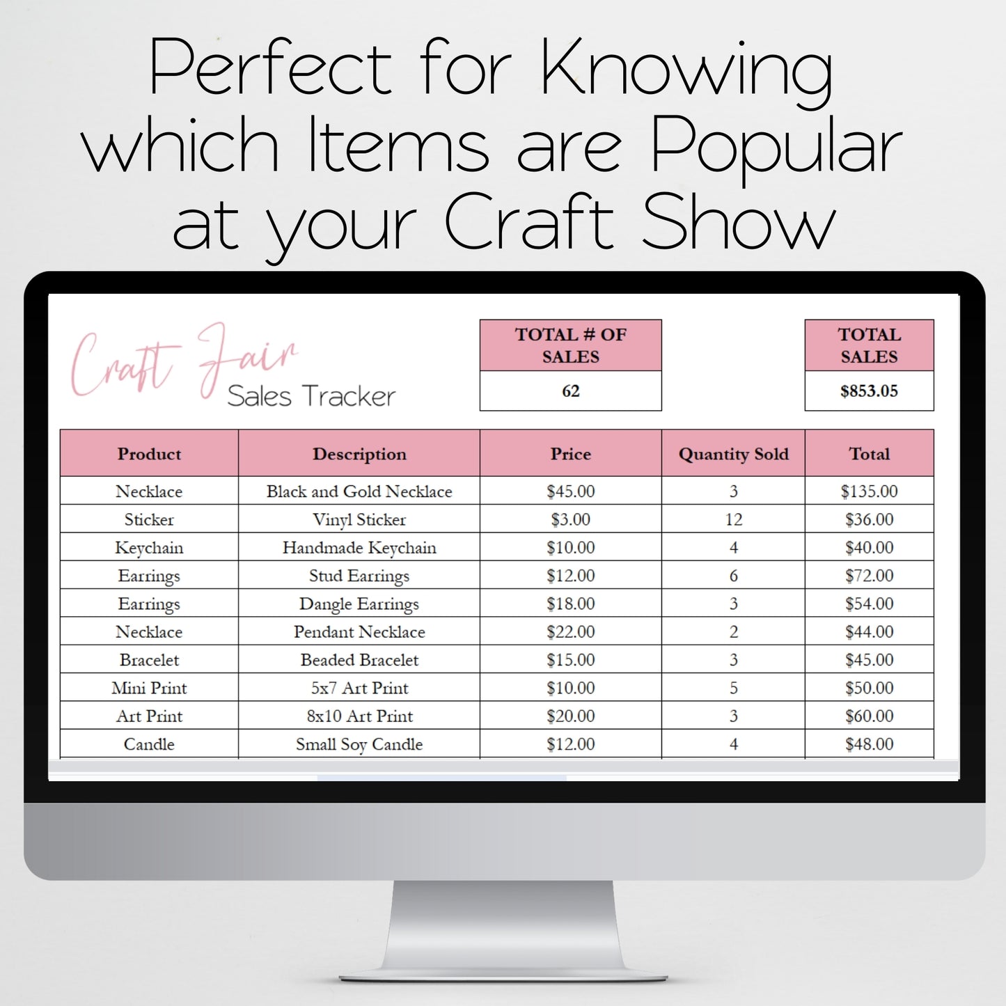 Craft Fair Sales Tracker Template Google Sheets and Excel Spreadsheet